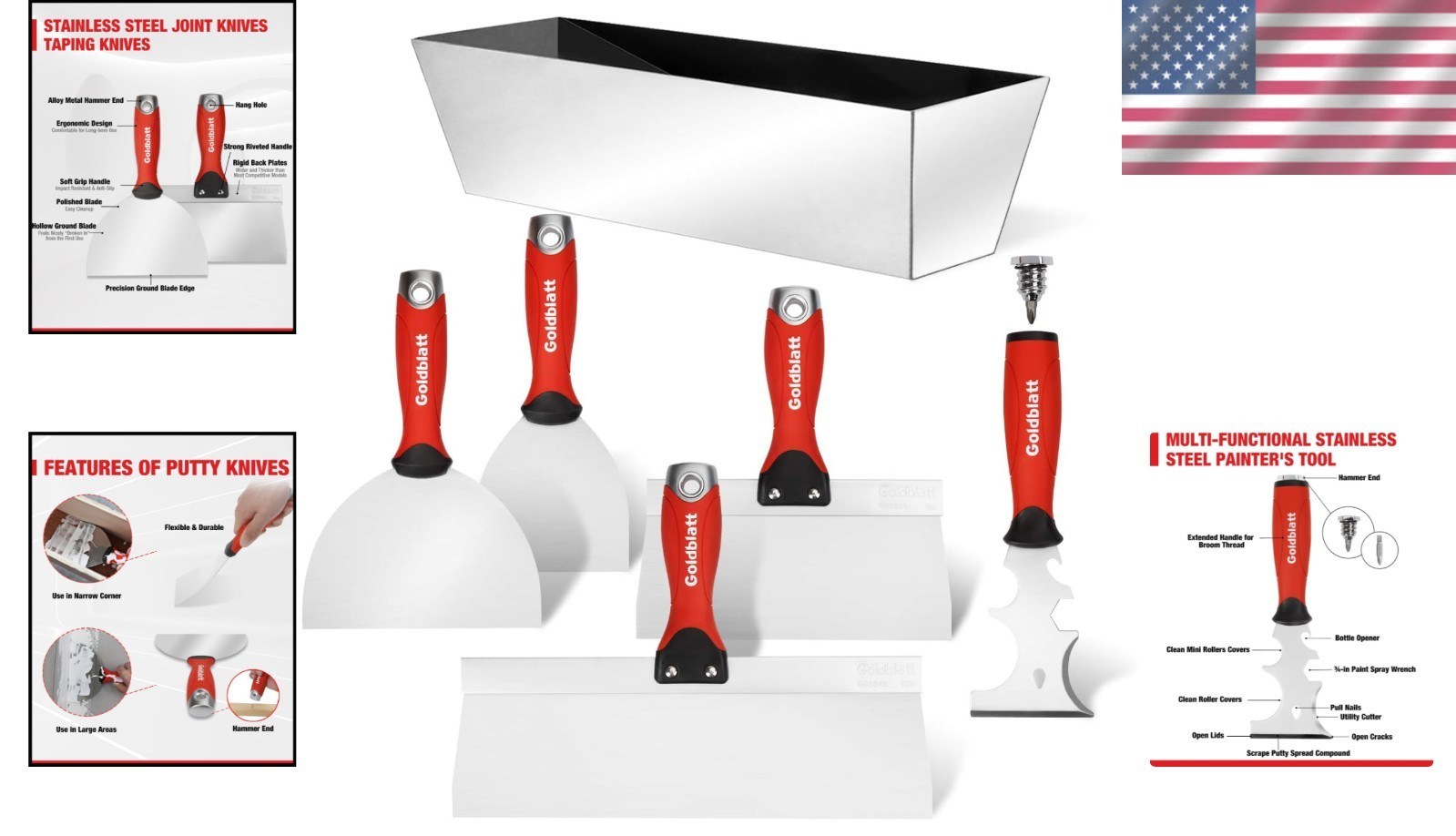 Versatile 14-in-1 Drywall Tool Kit - Includes Joint Knives, Scrapers & Mud Pan