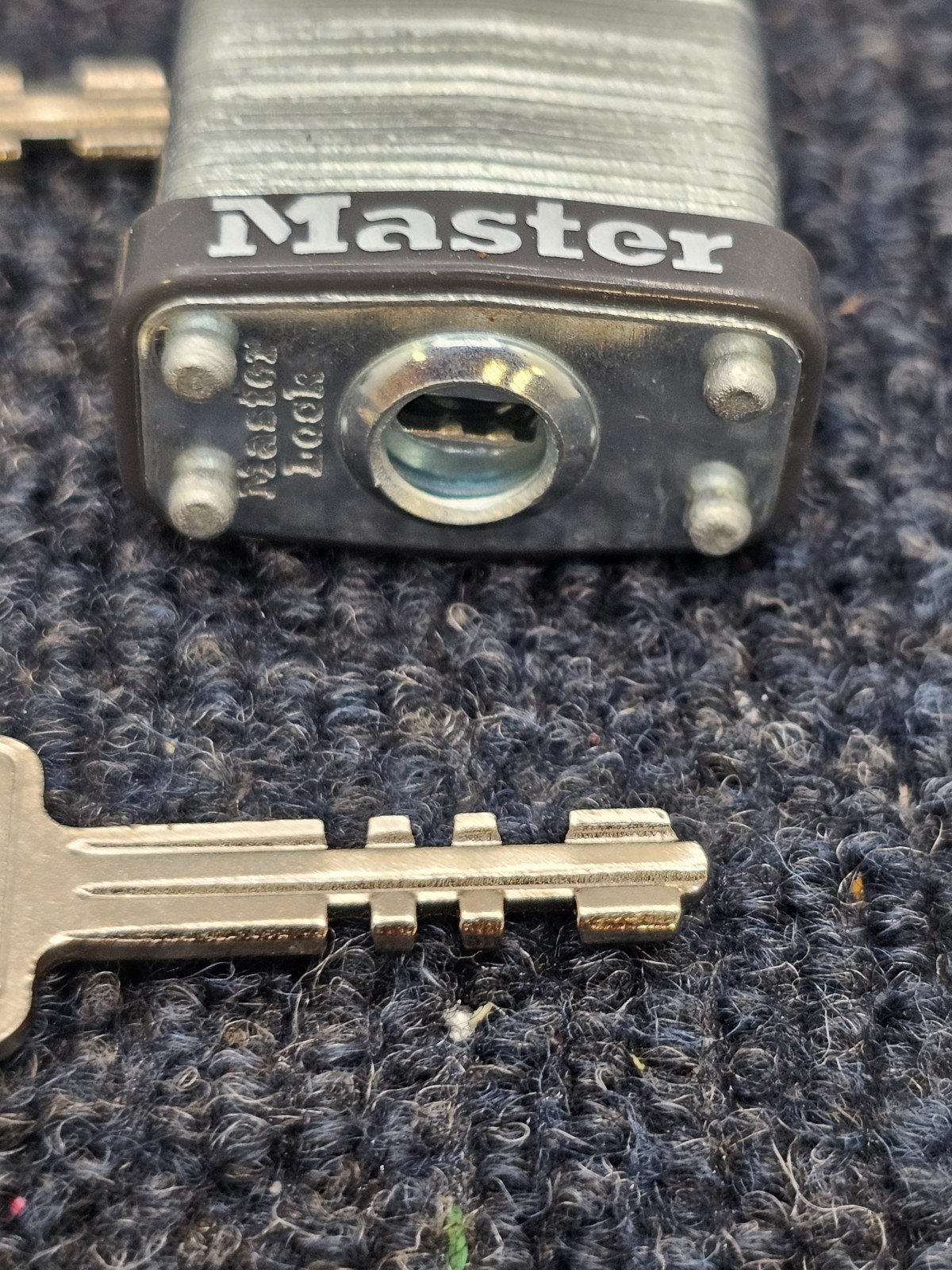 (QTY 4) Master Lock Padlock Rectangular Silver Steel 1-1/8"H W/ Keys