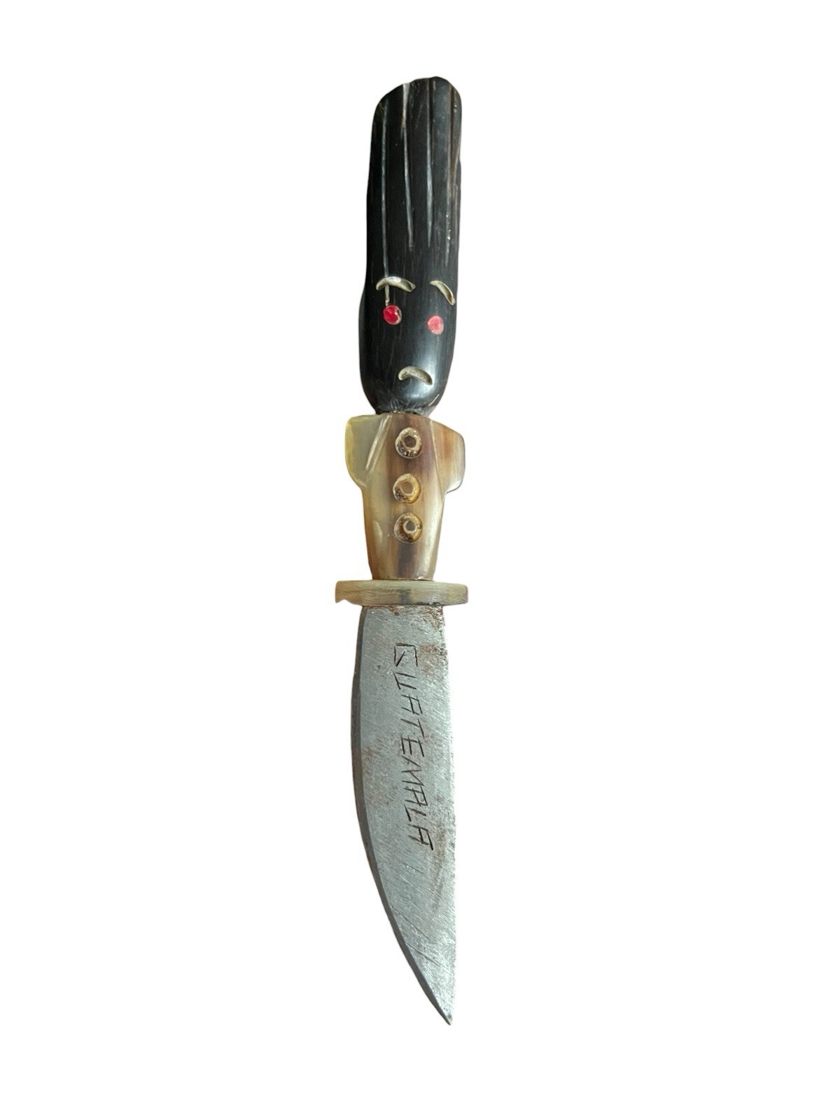 Guatemalan Chichicastenango Fixed Blade Knife W/ Sheath Carved Handle
