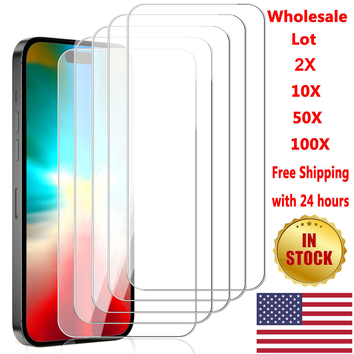 Wholesale Lot 100X iPhone 15 Pro Max 14 13 12 11 Tempered Glass Screen Protector