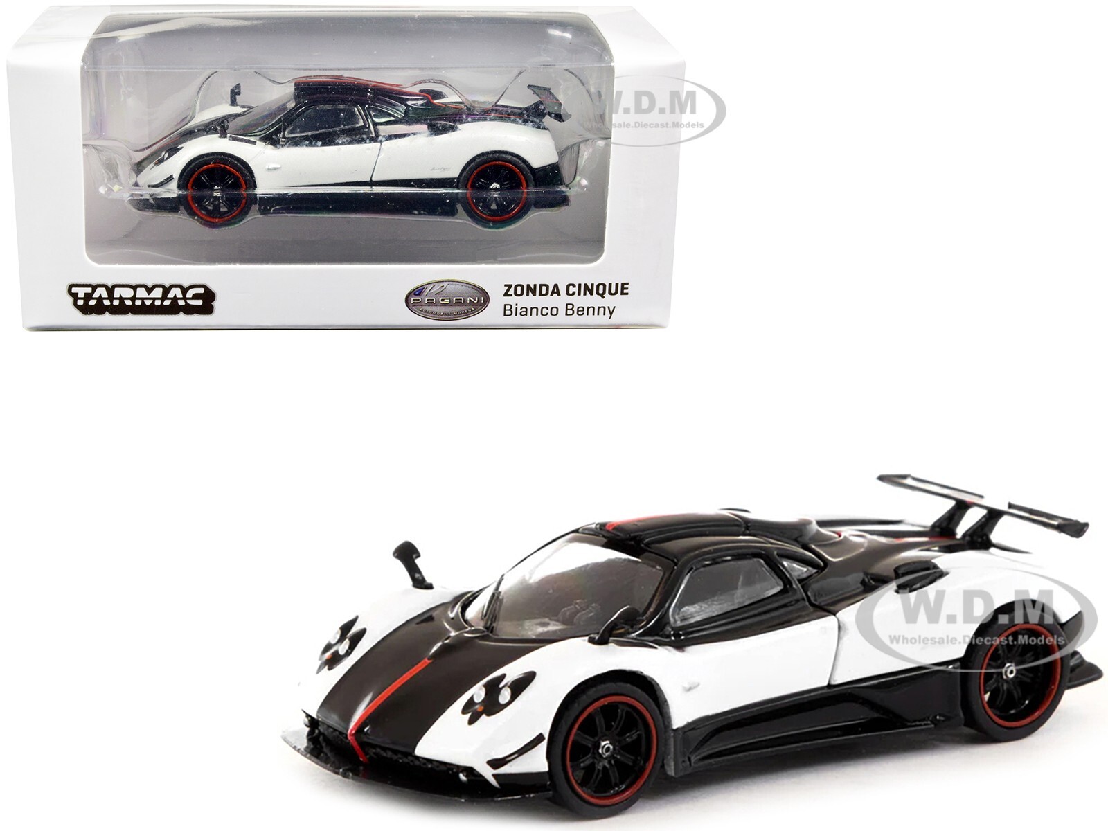 PAGANI ZONDA CINQUE WHITE & BLACK 1/64 DIECAST MODEL TARMAC WORKS T64G-TL021-WH