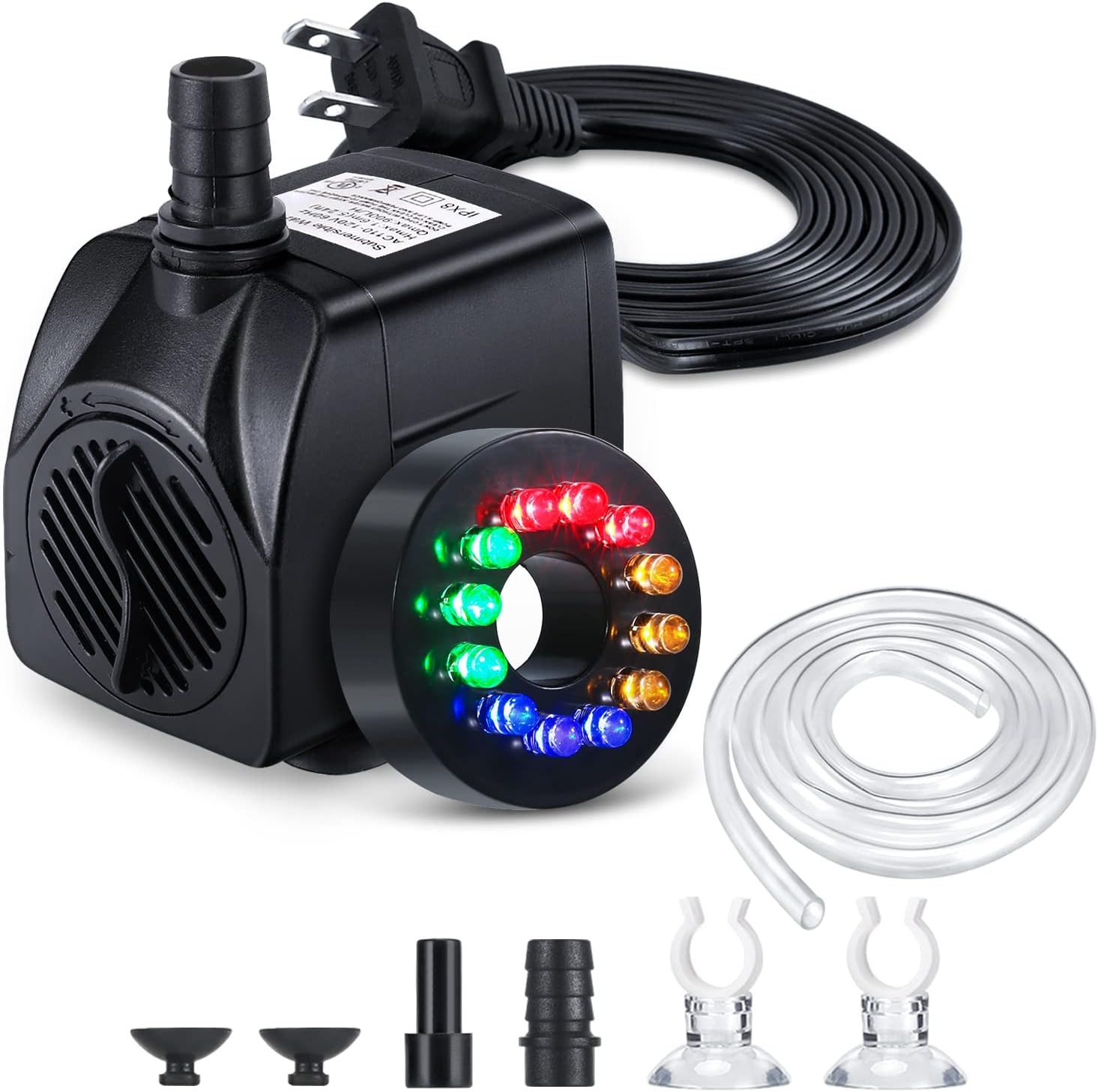 Fountain Pump with LED Lights, 220GPH(15W 900L/H) Submersible Water Pump, Durabl
