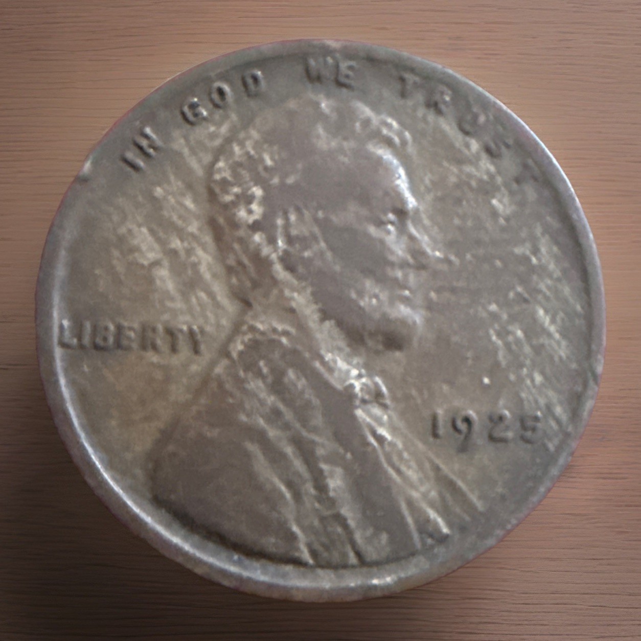 1925-P Lincoln Cent With Wood grain Error Obverse #2386