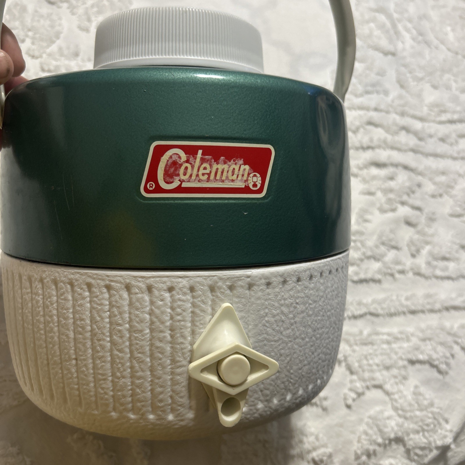 Vintage 1970's Coleman 1 Gal Water Cooler / Camping Cooler Green and White