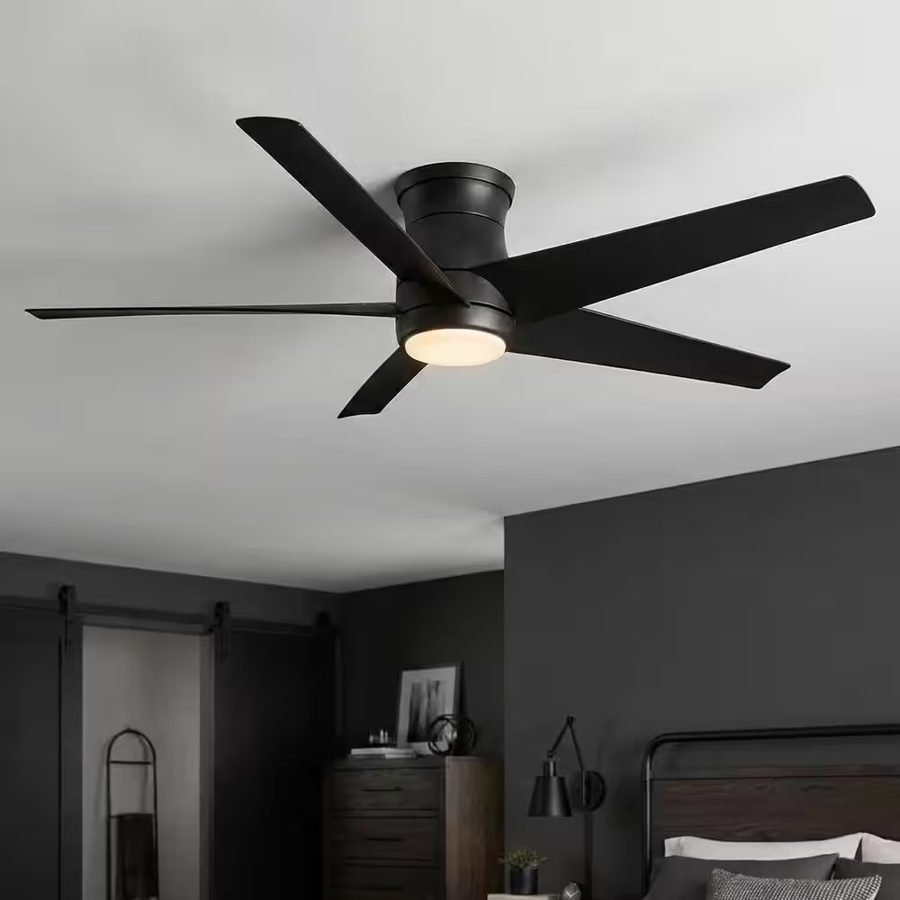 Mena 54 In. White Color Changing LED Indoor/Outdoor Matte Black Hugger Ceiling F