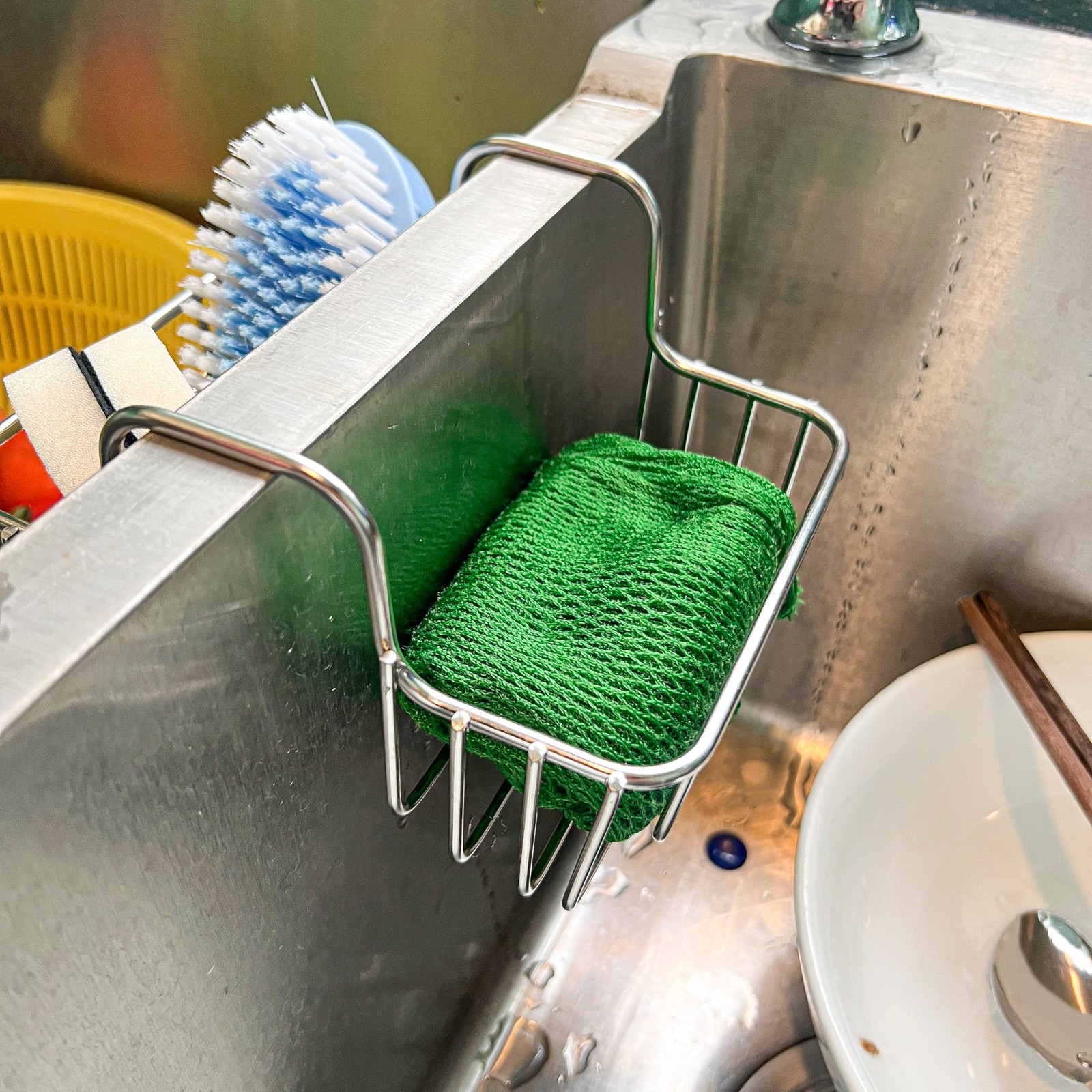 Stainless Steel Sponge Holder for Kitchen Sink - Never Rust Hanging Saddle Do...