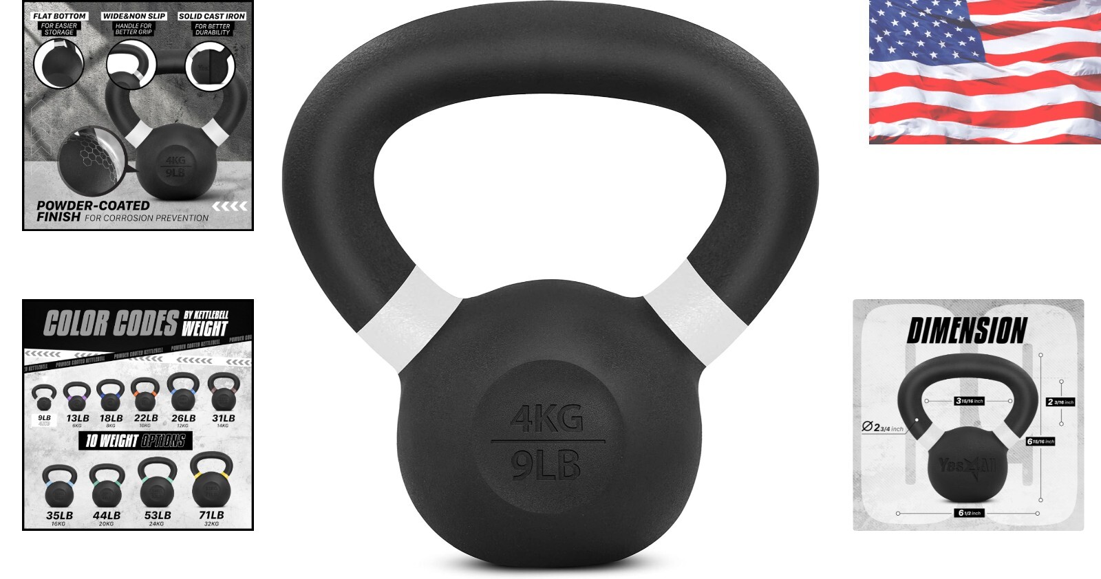 Versatile 4kg Powder Coated Cast Iron Kettlebell - Strength Training Essential