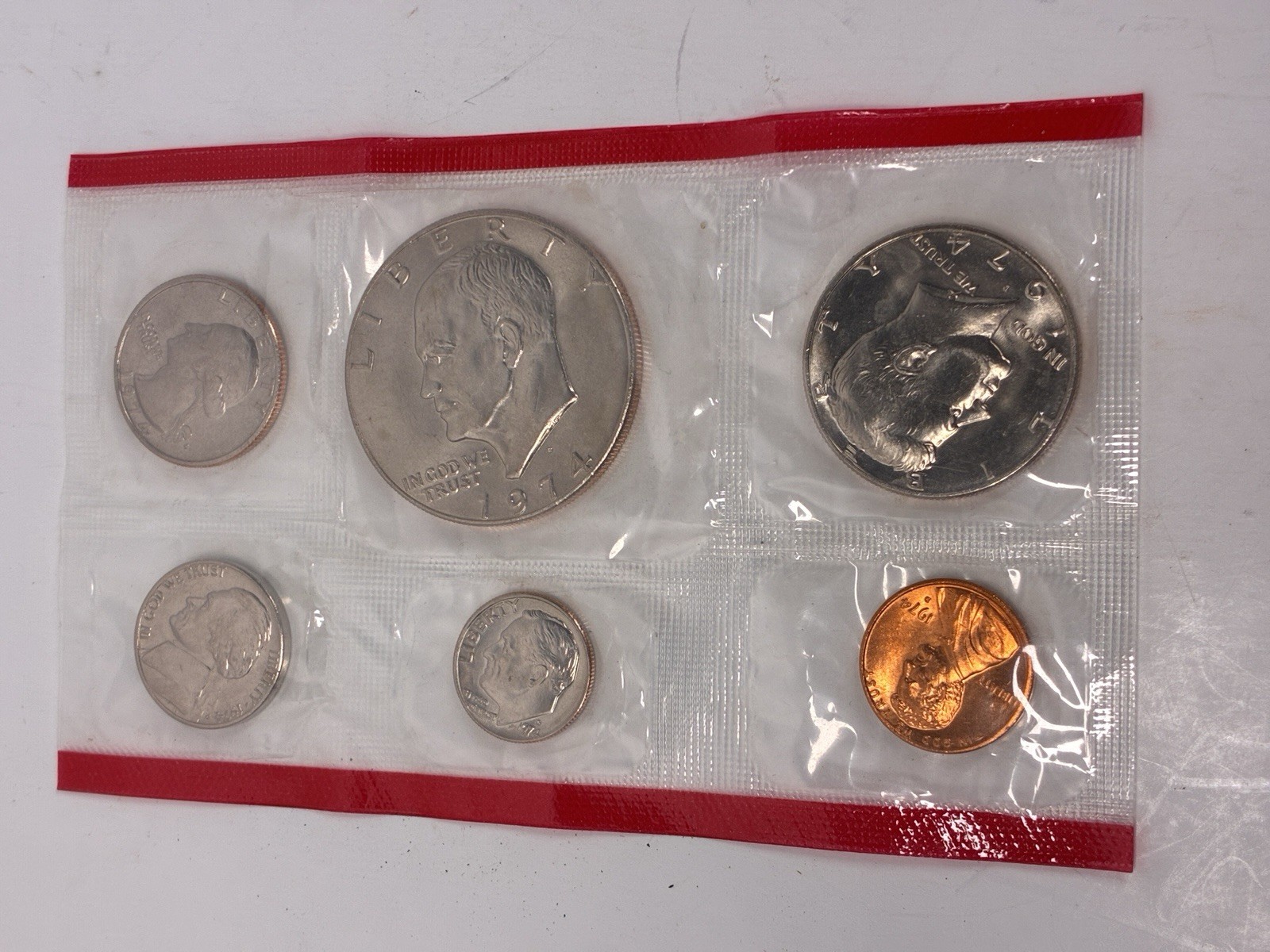 U.S. Mint 1974 Uncirculated Coin Set of six coins sealed in plastic