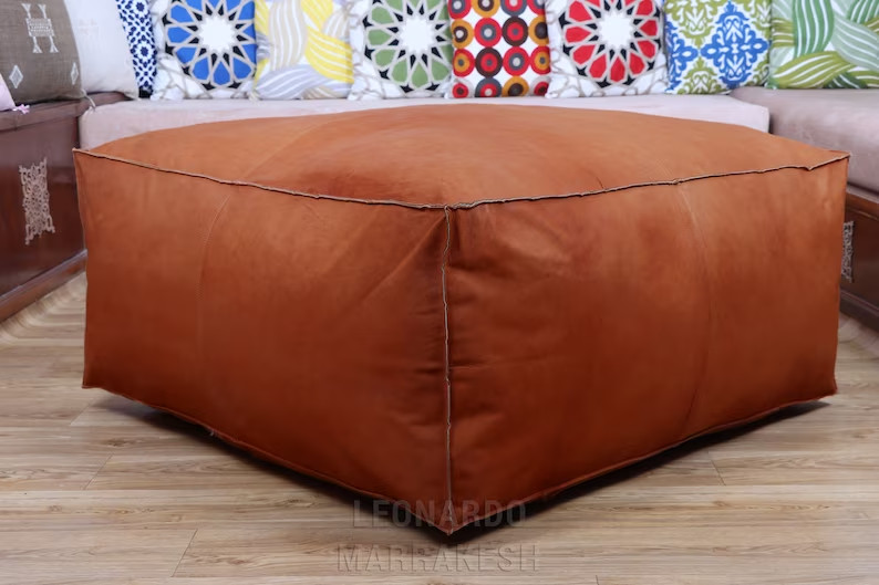 30’’ Leather Brown Moroccan Footrest Amazing Looking Ottoman Pouffe