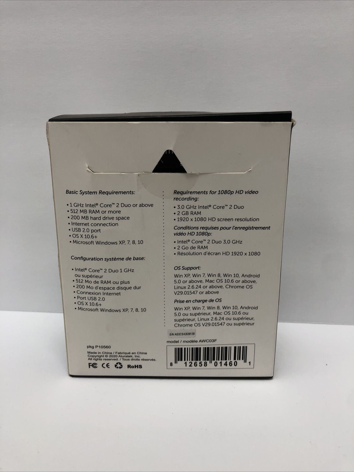 Aluratek HD 1080P USB Webcam w/Built-In Mic-OPENBOX