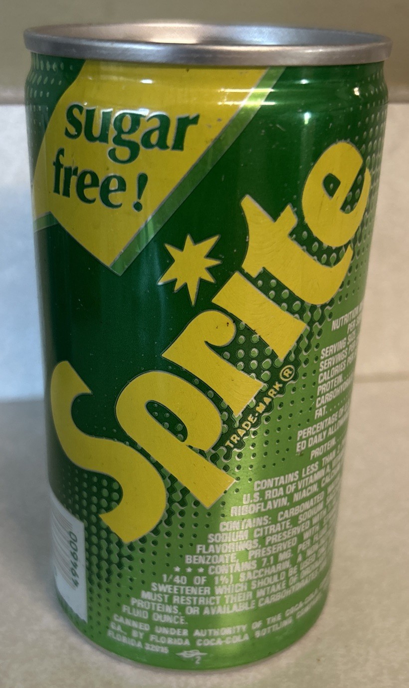 Vintage SPRITE Sugar Free! 12oz. Empty Aluminum Pull Tab Can