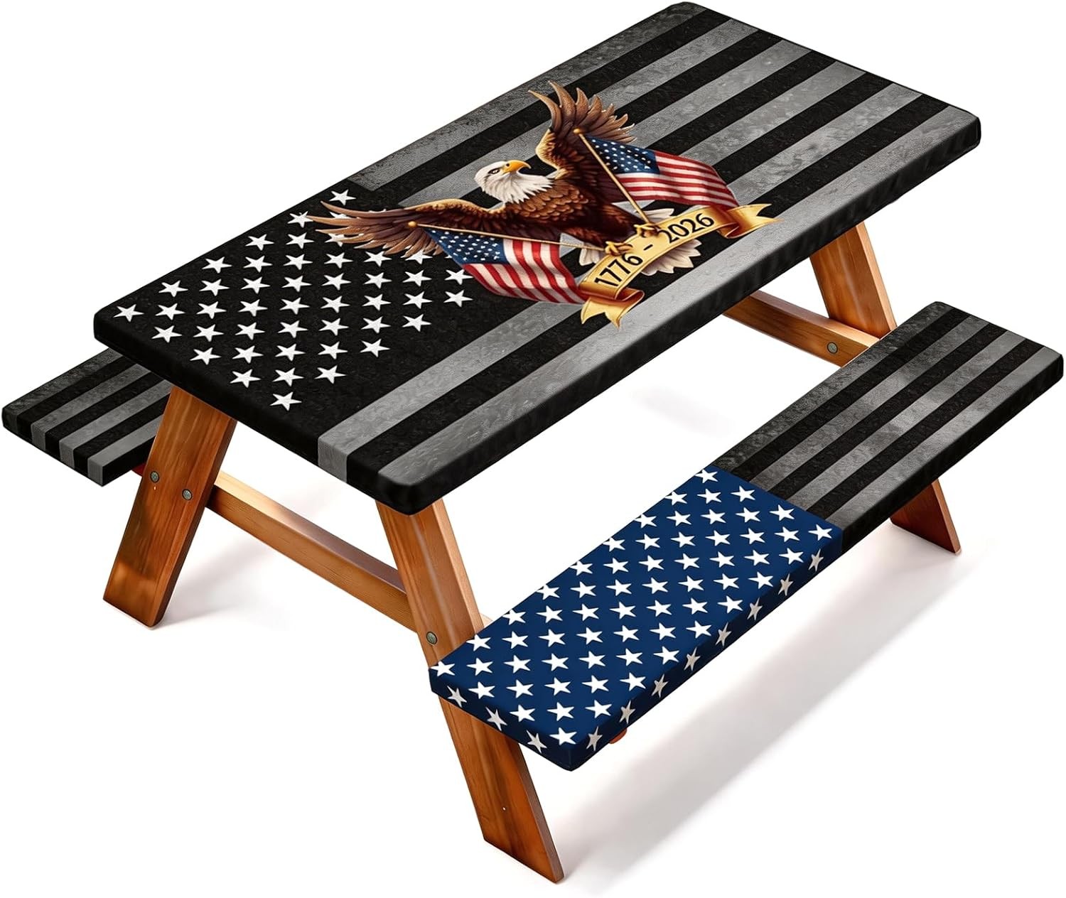 Picnic Table Cover with Bench Covers, 250th Anniversary Eagle Patriotic Decor,
