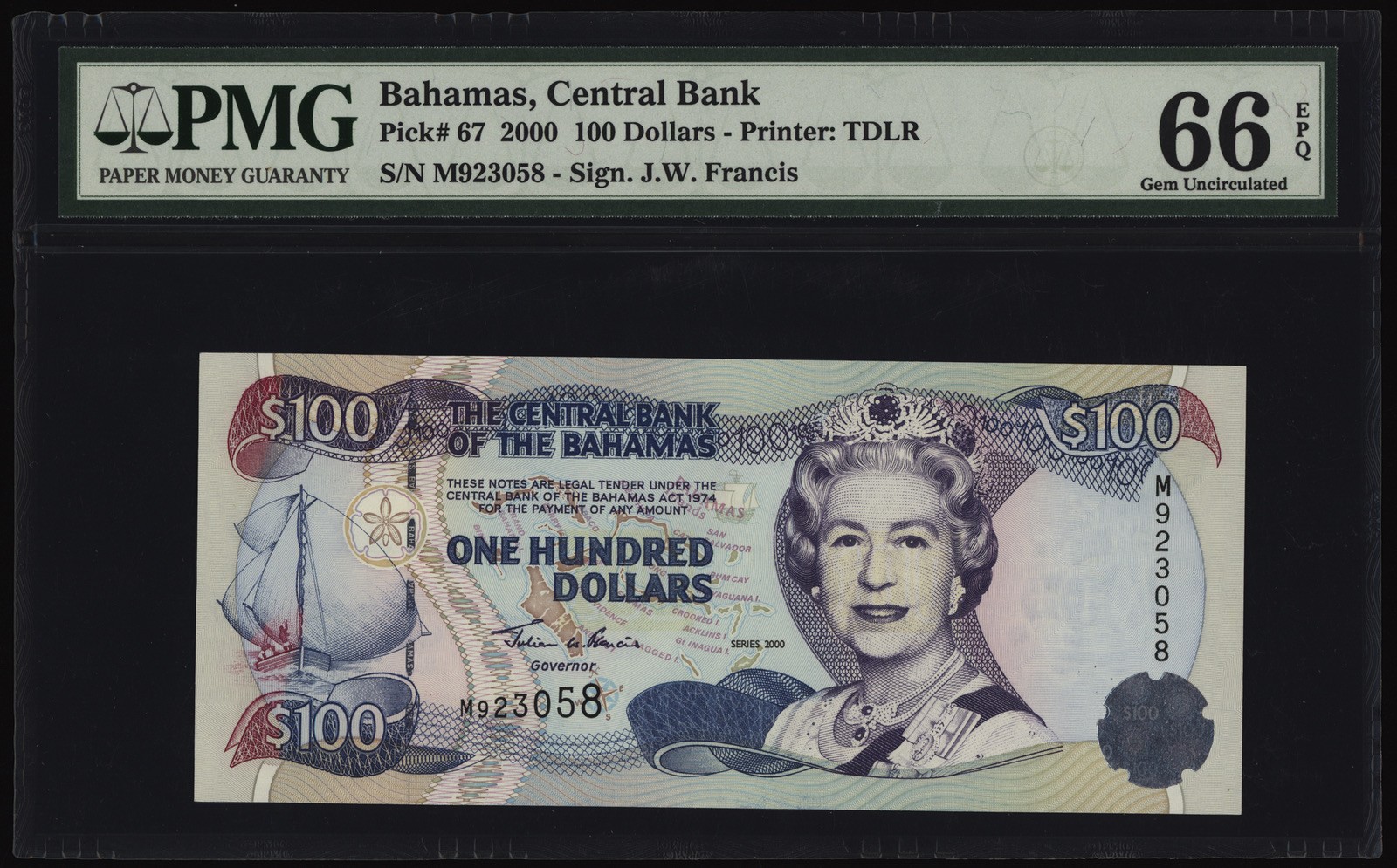 Bahamas 100 Dollars 2000 P67 PMG Gem Uncirculated 66 EPQ