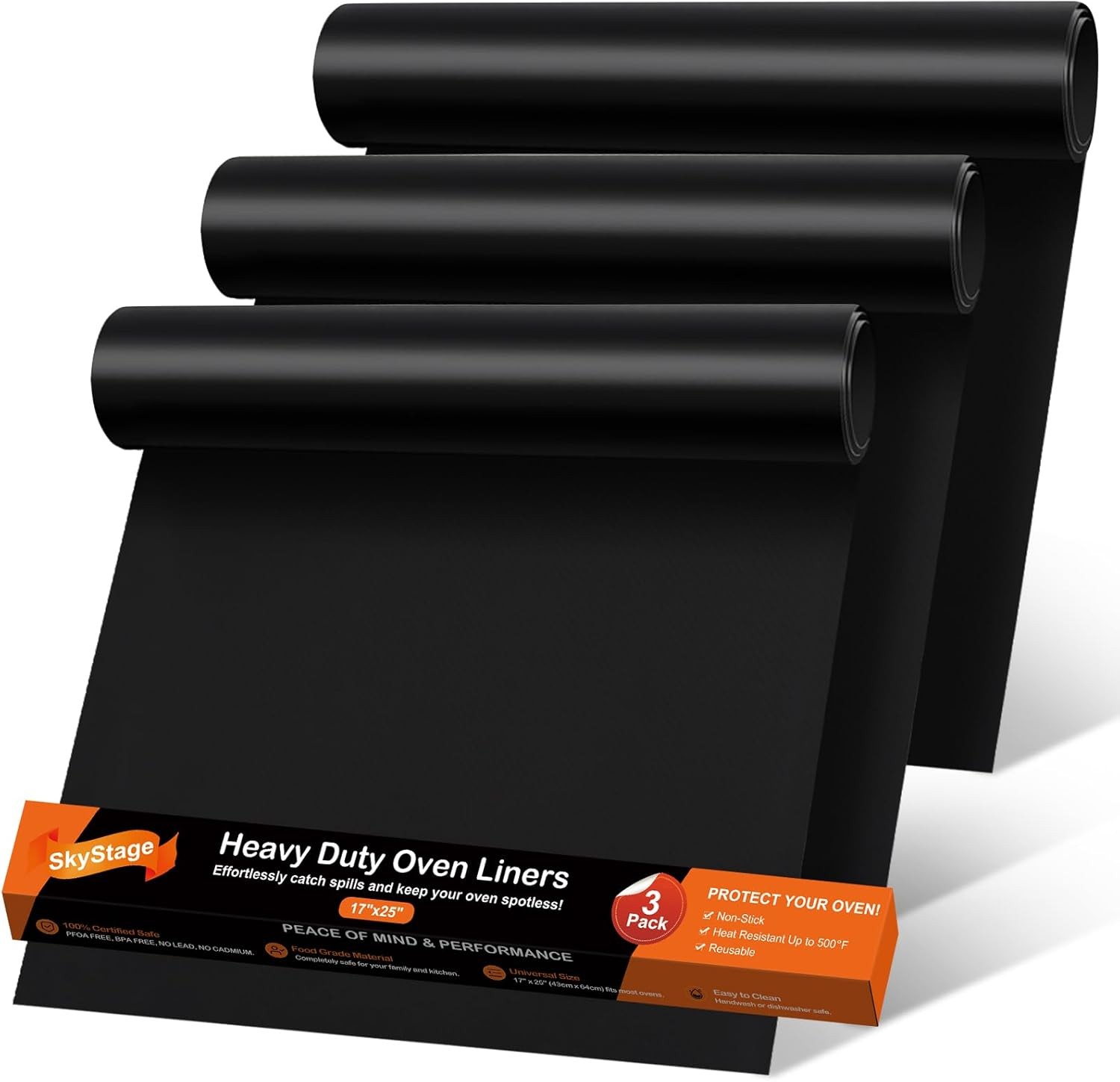 3 Pa Oven Liners for Bottom of Oven, 17"x 25" Lar Heavy Duty Non-Sti