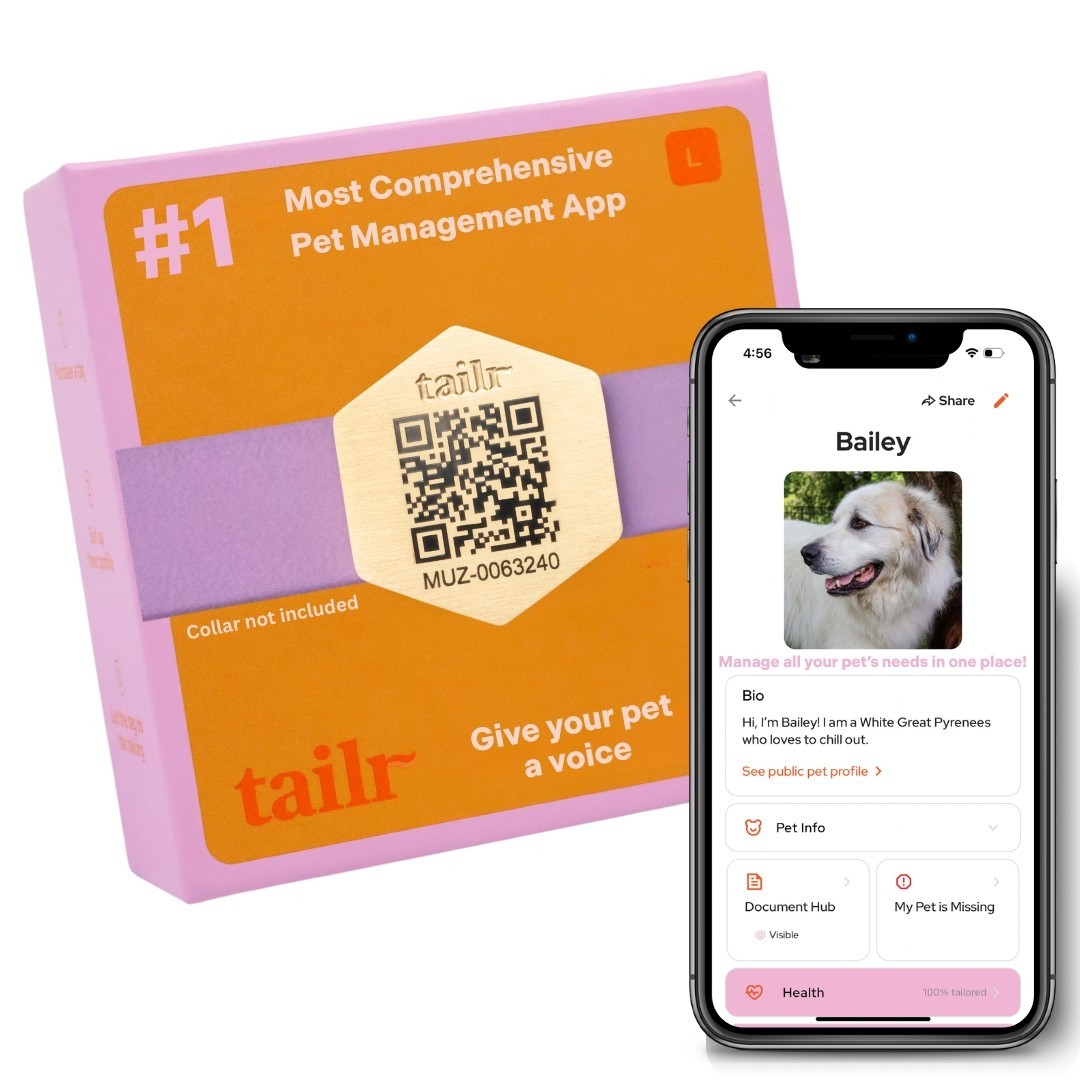Tailr Slide On QR Code Dog Tag Silent Pet ID Tag with App No Jingle All Sizes