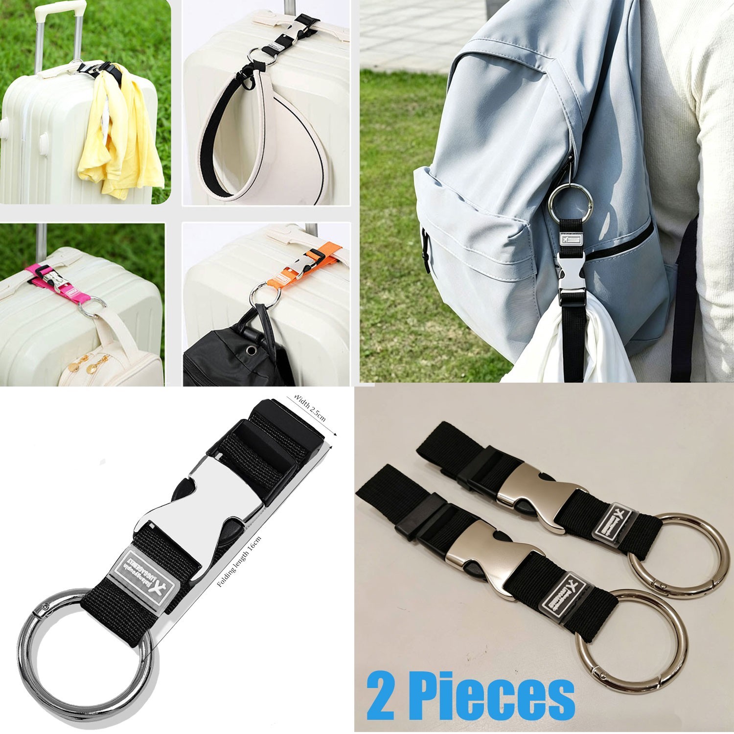 2pcs Add a Bag Luggage Strap Heavy Duty Carry-on Baggage Suitcase Straps Belts