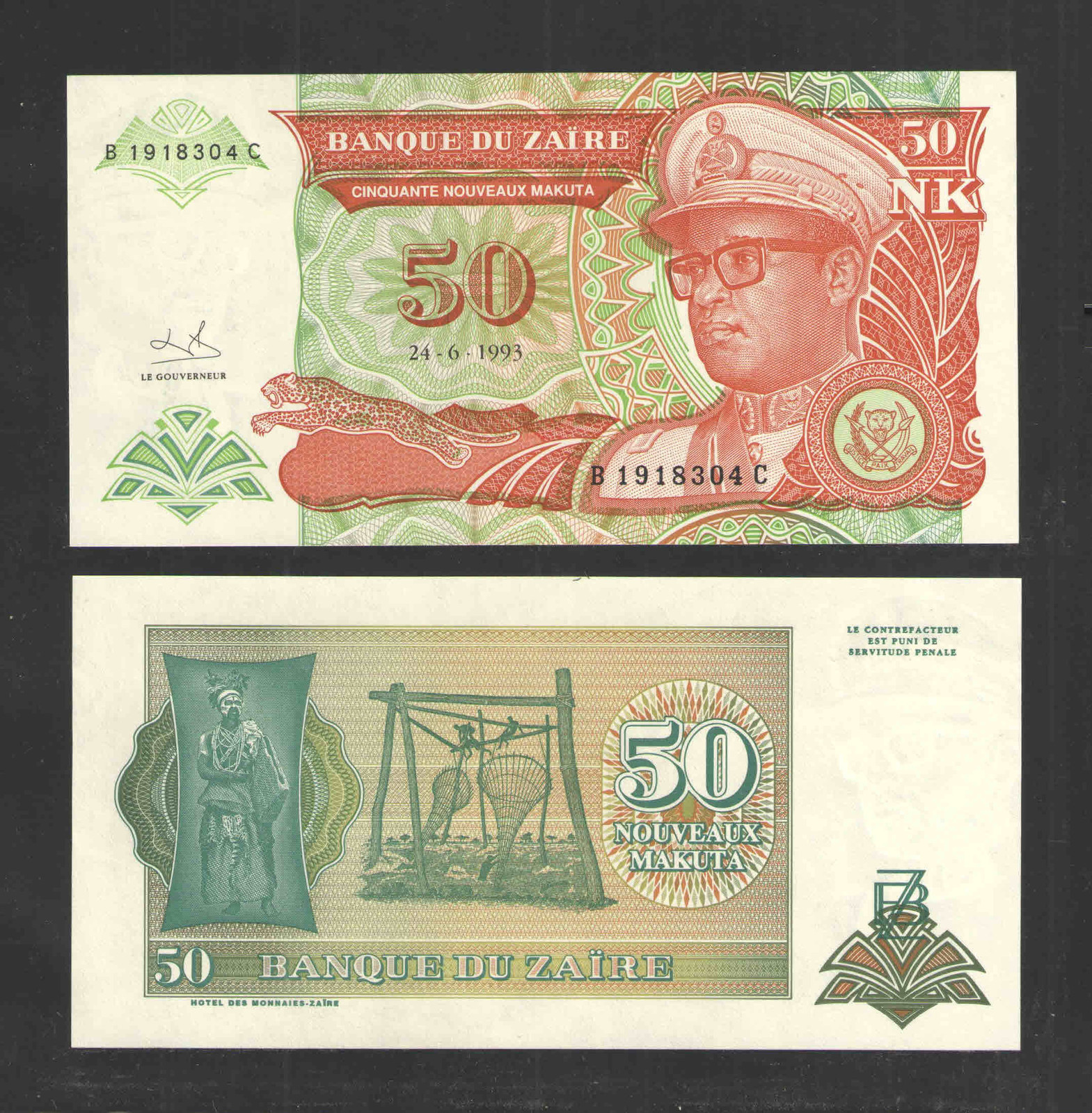 1993 ZAIRE 50 NK NOUVEAUX MAKUTA P51 CRISP UNCIRCULATED CURRENCY