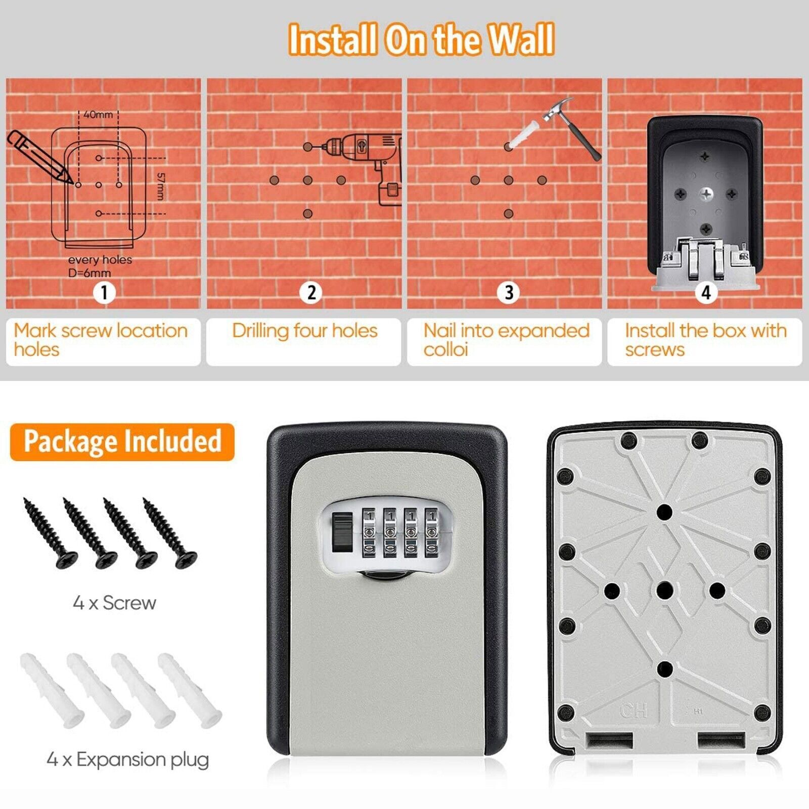 Key Safe Lock Box Combination Wall Mount 4 Digit Security Storage Case Organizer