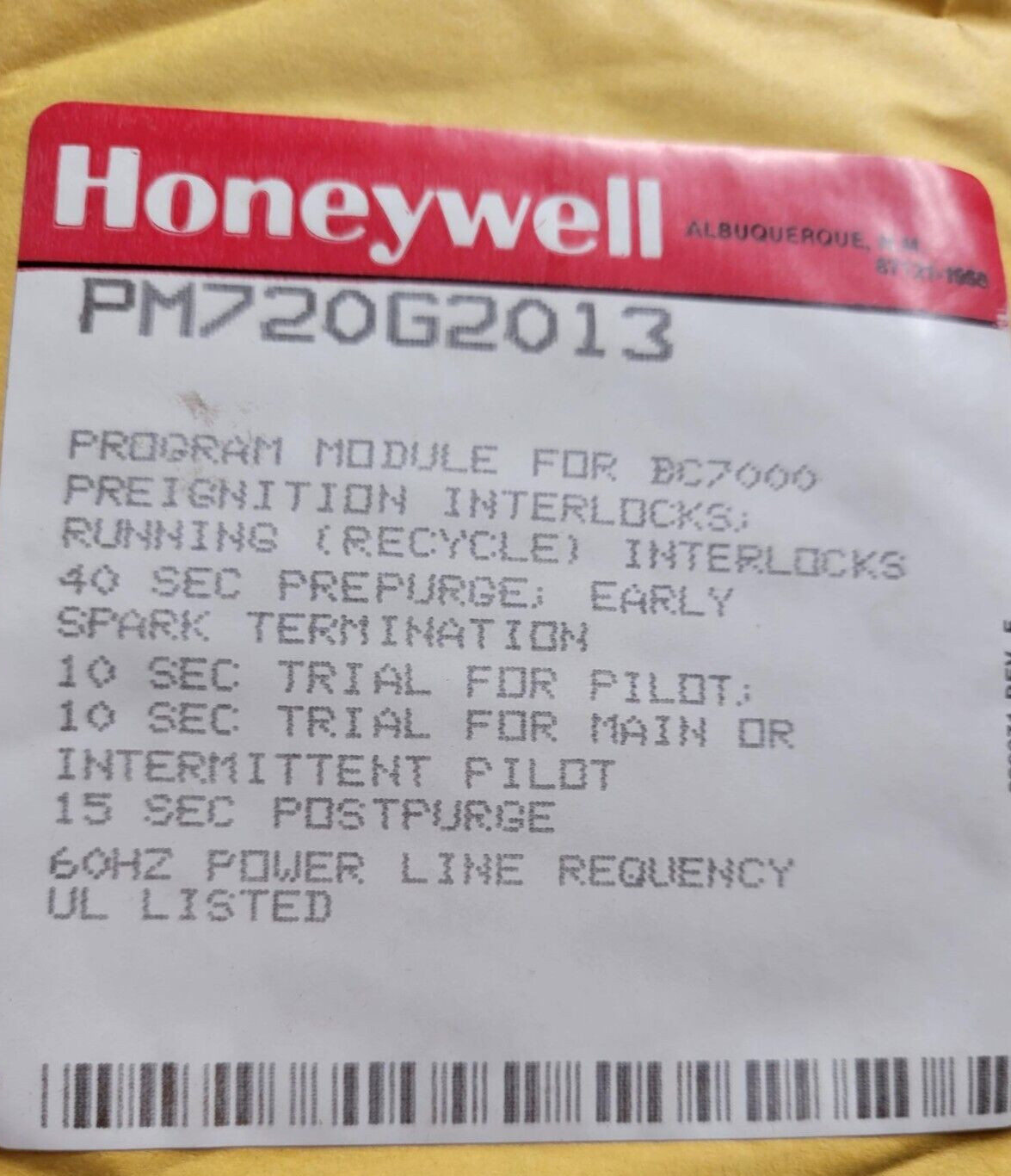 HONEYWELL PM72G2013 PROGRAM MODULE FOR BC7000