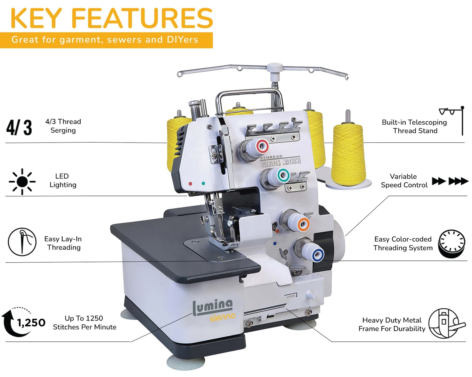 Sienna Serger Sewing Machine - Industrial Grade Sergers & Overlock Machines