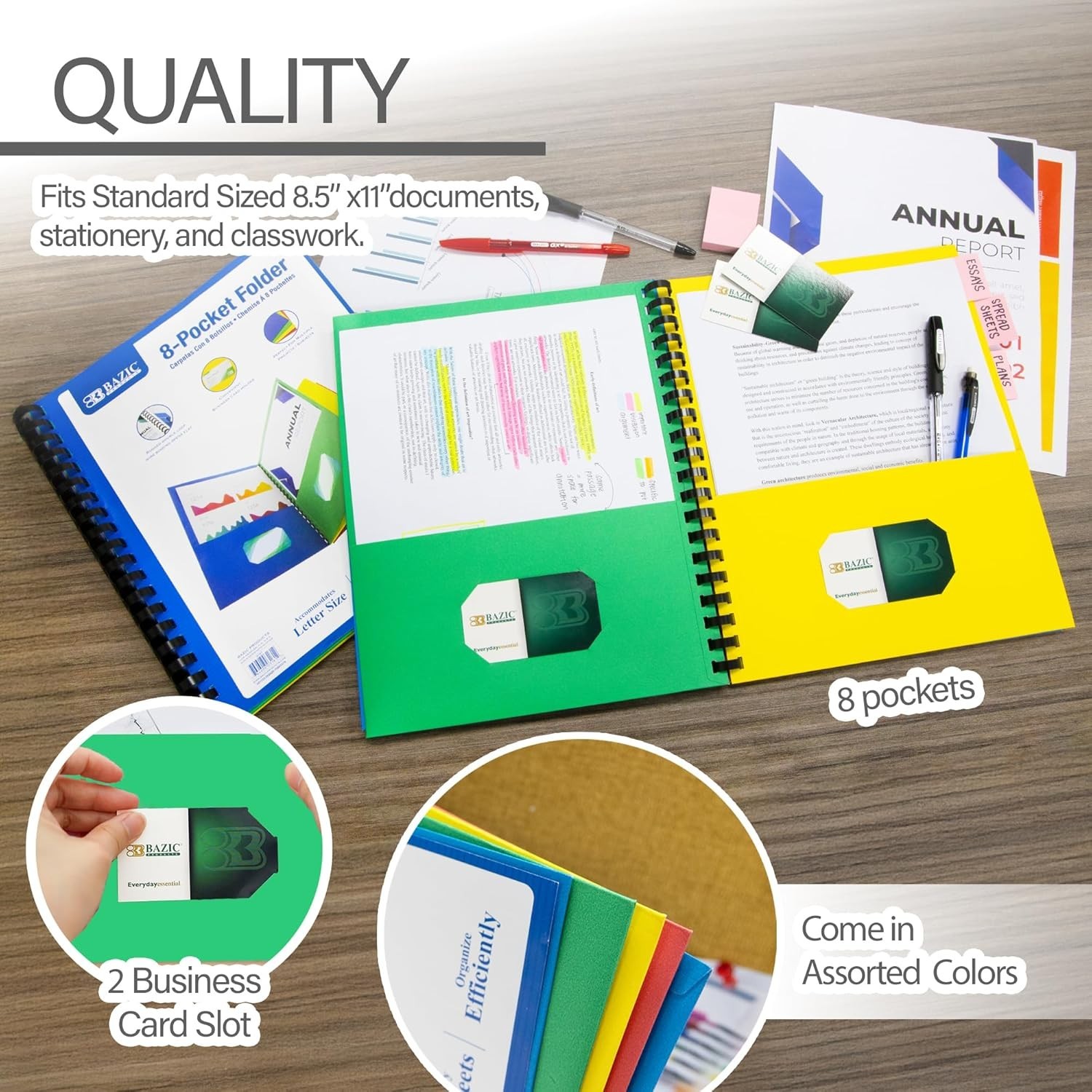 Complete Your Workspace: 12 Assorted 8-Pocket Folders for School & Office Use