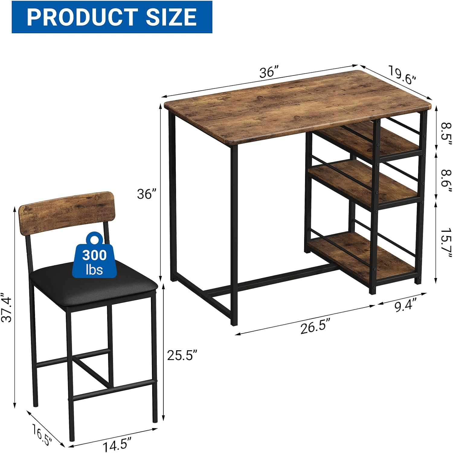 Dining Table Set for 2, Counter Height Kitchen Table with 2 Upholstered Bar Stoo