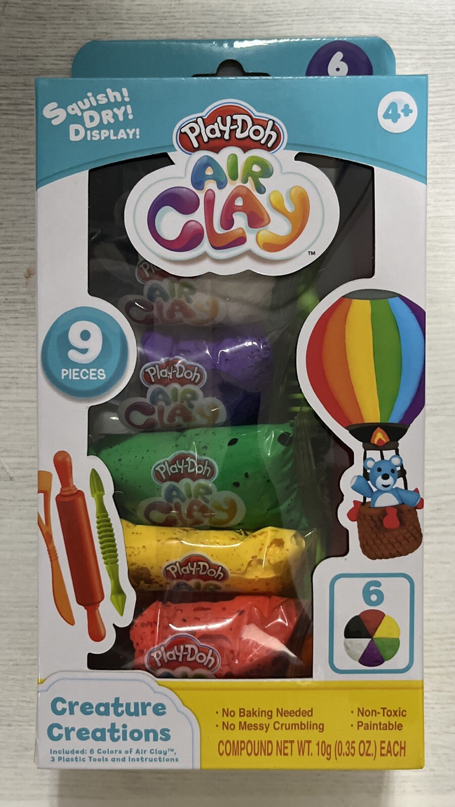 Hasbro Play-Doh Air Clay Creature Creations 6 Colors 3 Plastic Tools, Brand New