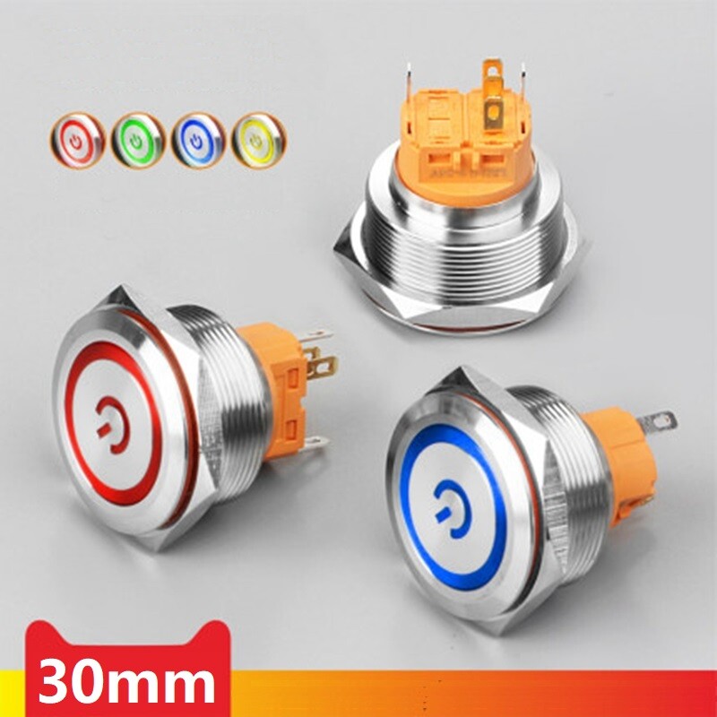30mm Tri-color Ring LED Power sign lighted Stainless steel Push Button Switch CE