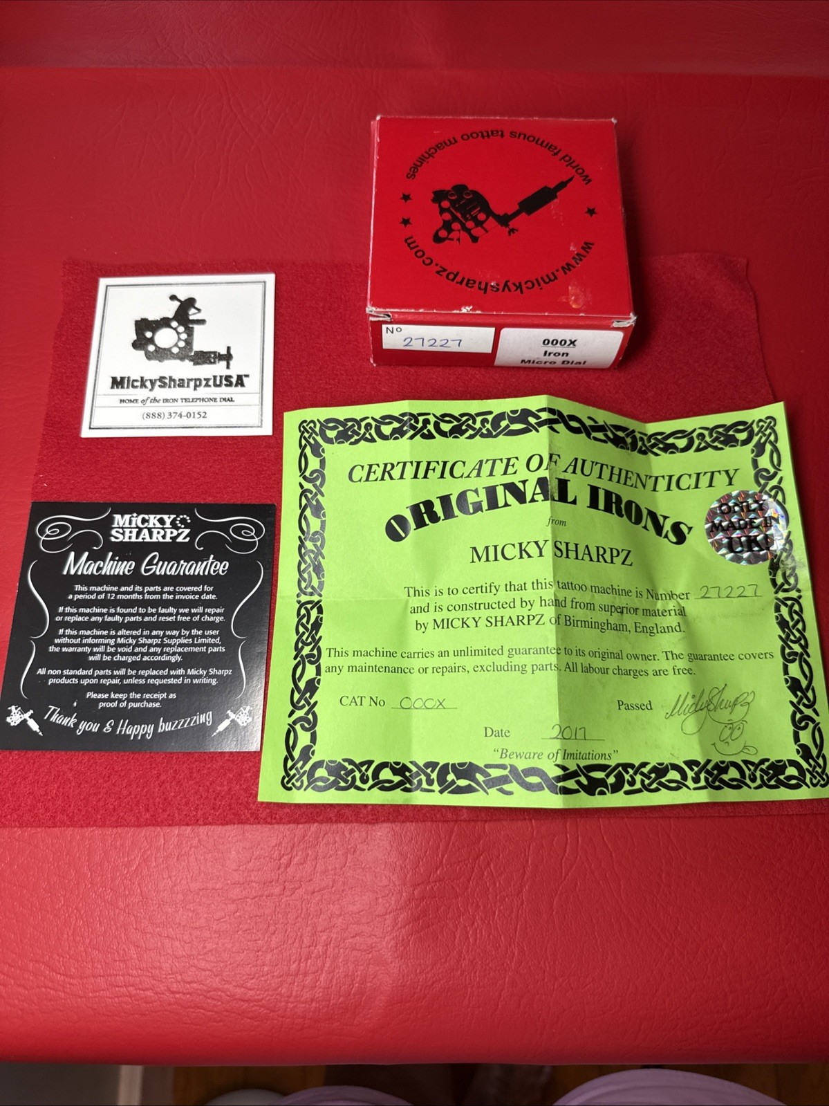 Micky Sharpz Iron Micro Dial Tattoo Machine 2017 Certificate of Authenticity