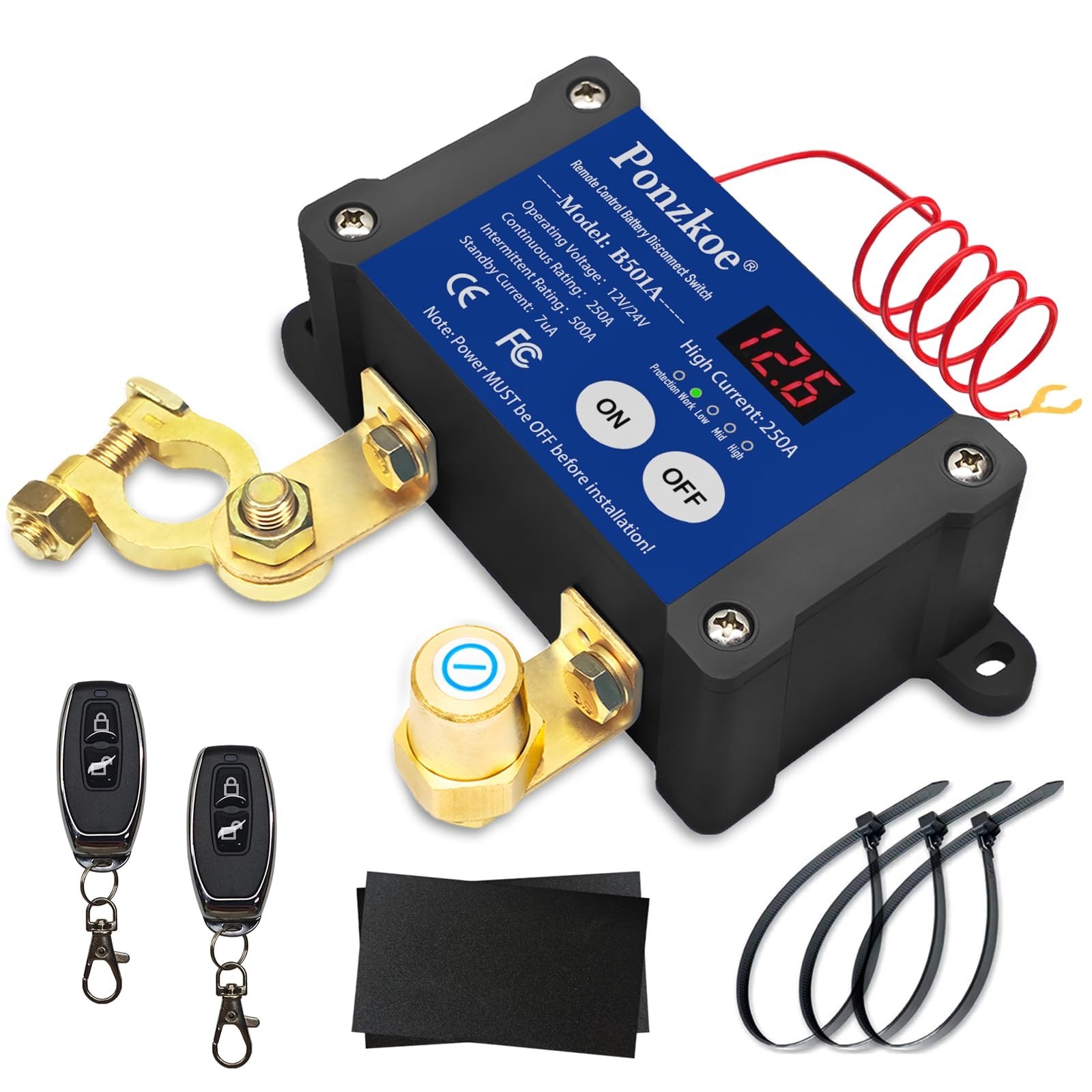 250A Smart Remote Battery Disconnect Switch 12V 24V - Quick Kill Switch for C...