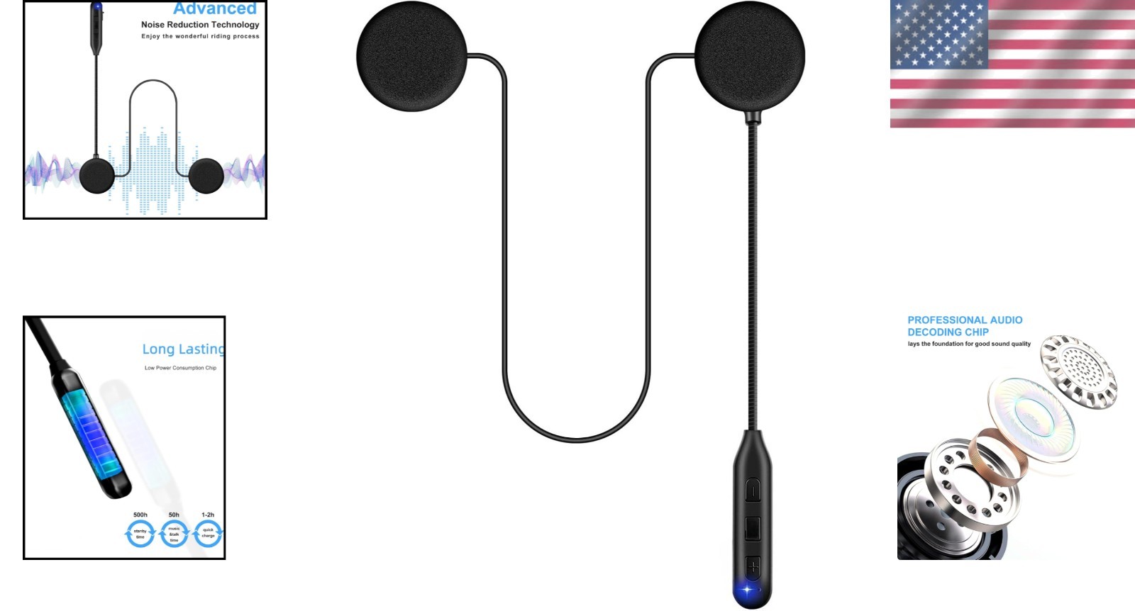 Motorcycle Helmet Bluetooth Headset - 50 Hours, Waterproof, Easy Install