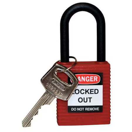 Brady 123324 Lockout Padlock, Keyed Different, Nylon, Red, 1 1/2 In Shackle