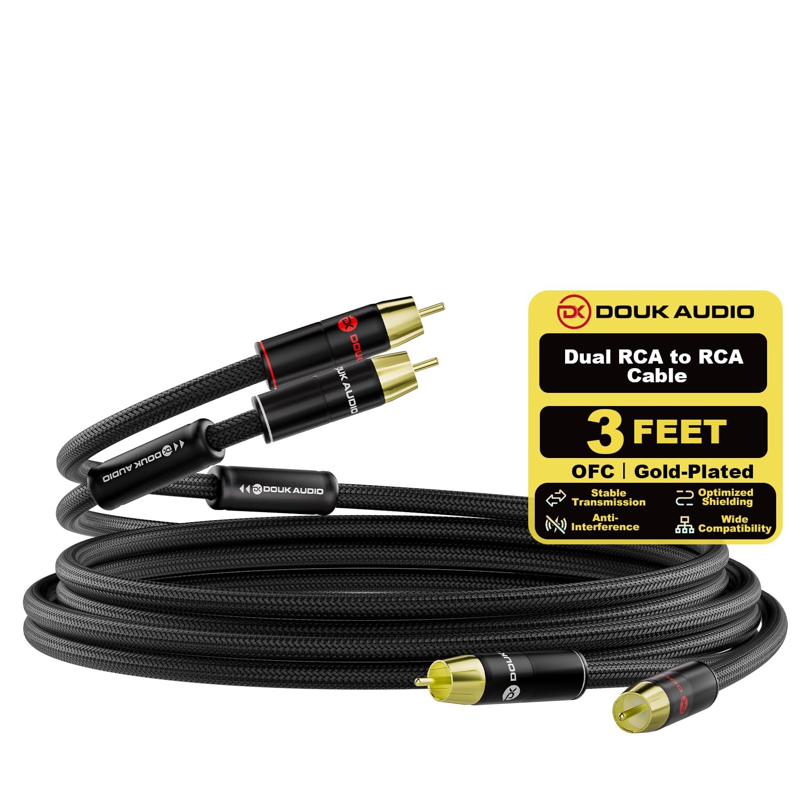 DoukAudio Dual RCA Stereo Cable: Directional Analog Signal OFC Gold Plated...
