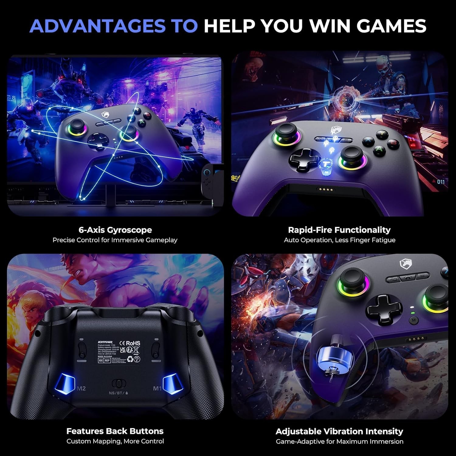 Upgrated PC Gaming Controller TMR Hall Effect Joysticks Anti-Drift & Dual Tri...
