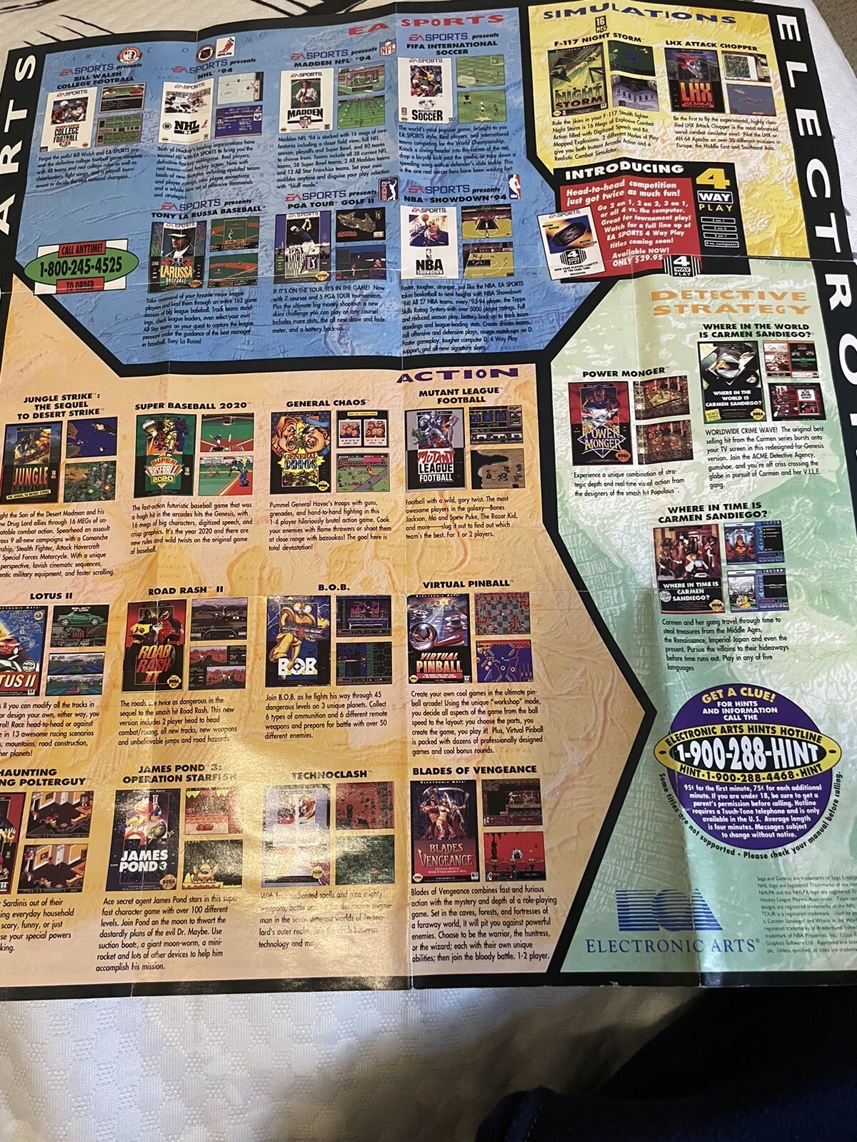 Vintage EA Sports Poster For Sega. Electronic Arts Advertisement from Early 90s.