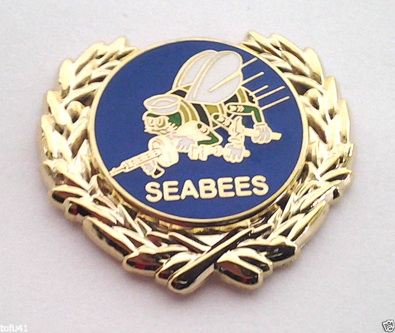 US NAVY SEABEES WITH WREATH (1-1/16") Military Hat Pin P15909 EE
