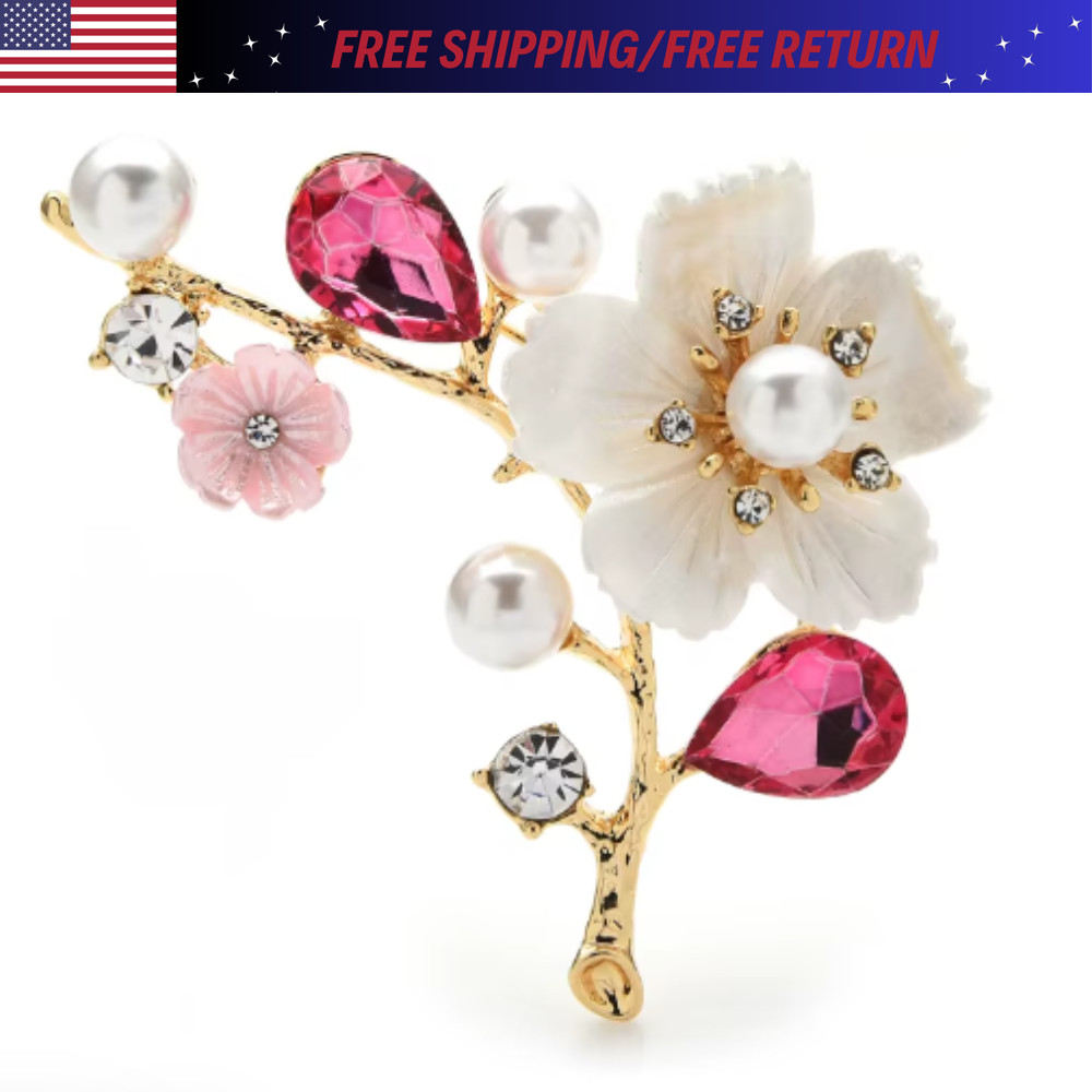 Sparkling Rhinestone Cyrstal Plum Blossom Flower Brooch Pin Jewelry Gift USA