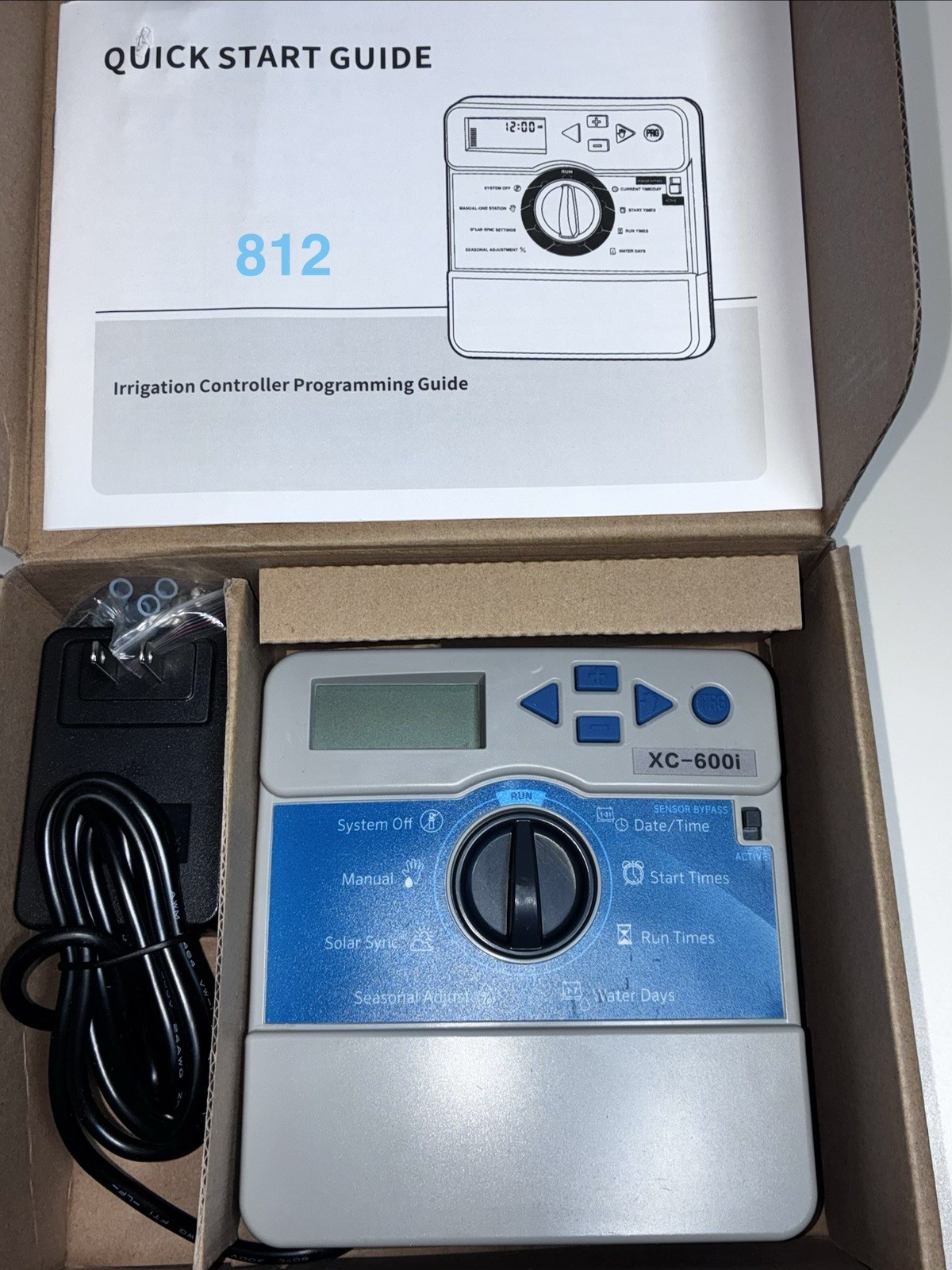 812– Hunter X-Core XC-600i 6-Zone Sprinkler Controller, Timer, Adapter, Guide