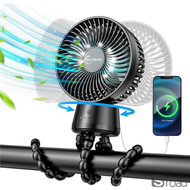 10000mAh Clip On Fan 3 In 1 Portable Oscillating Fan Power Bank 3 Speeds