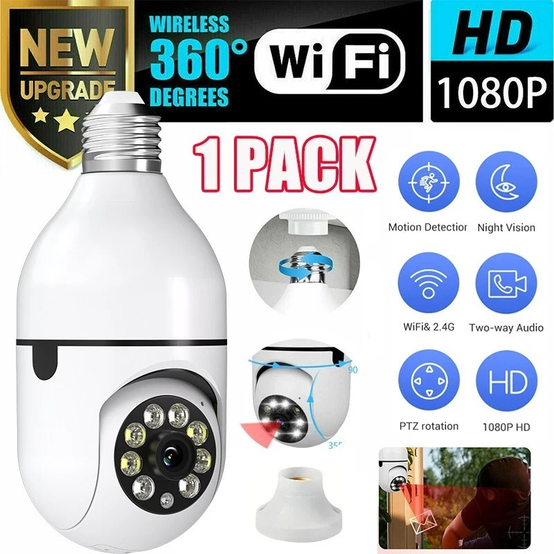 Security Camera 1080P E27 Light Bulb Wireless WiFi Camera 360°Night Vision Home