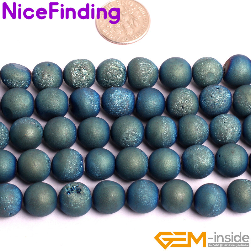 Agate Quartz Beads Druzy Stone Metallic Titanium Coated Jewelry Making 15’’