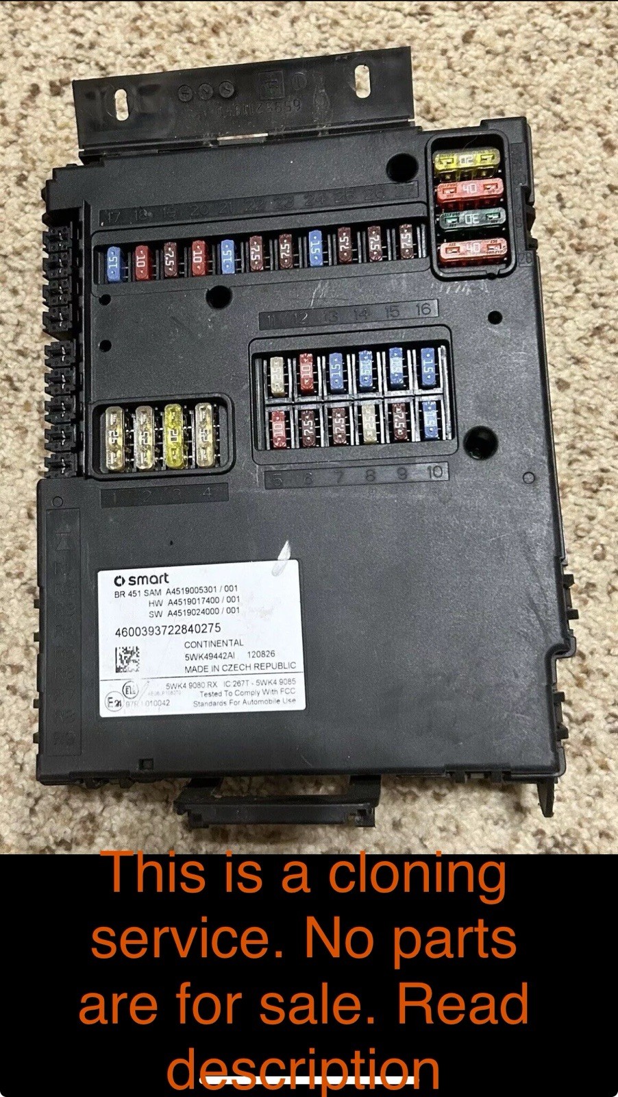 2011-2015 smart fortwo bcm sam body control module cloning service