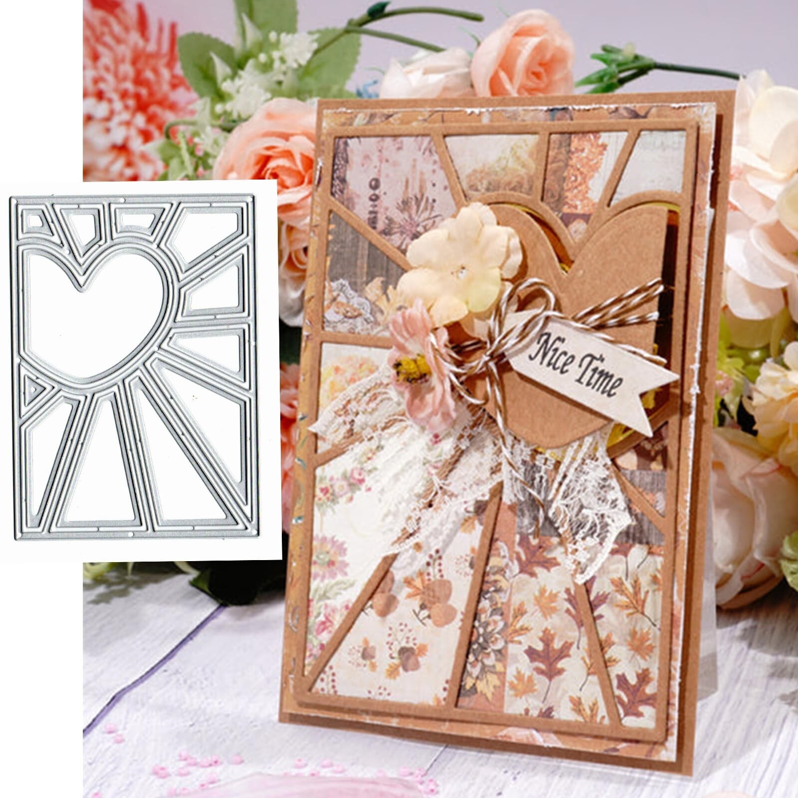 Heart Line Background Metal Die Cuts,Heart Frame Square Cutting Dies Cut Sten...