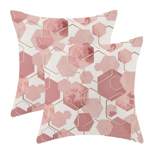 Boho Pink Pillow Covers 18x18 Inch Abstract 18" x 18" (Pack of 2) Pink Gold