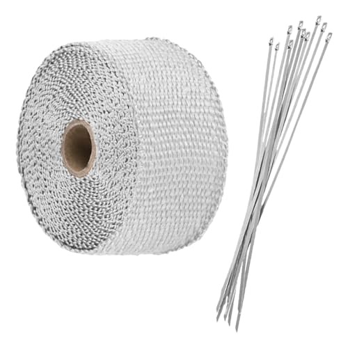 2" x 16Ft Motorcycle Exhaust Heat Wrap Tape, Fiberglass Exhaust Tube Heat White