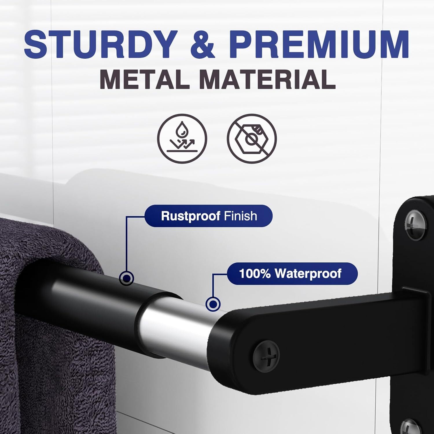 Towel Rack for Bathroom - 24" Rustproof Holder, Sturdy X-Large, Black