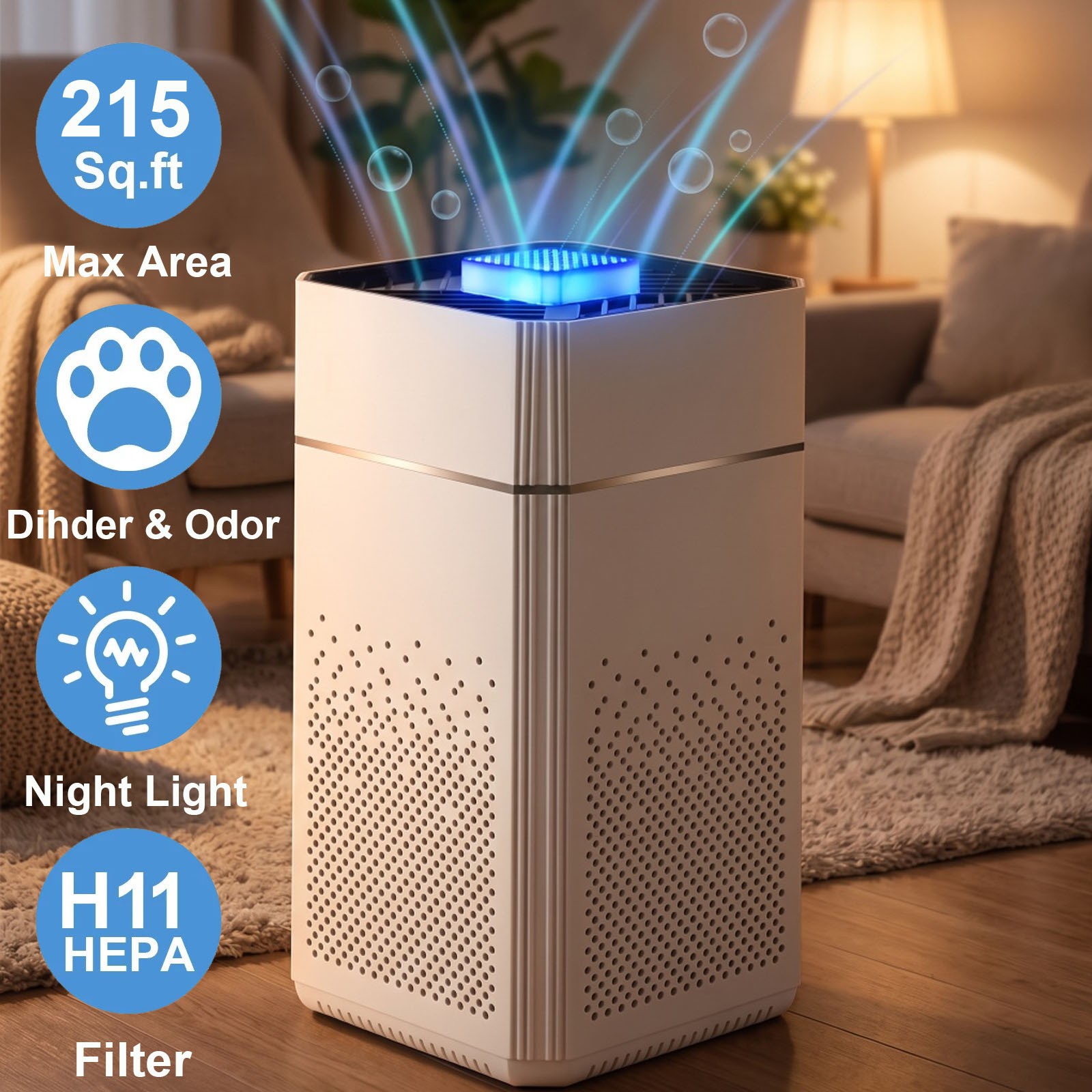 Air Purifiers for Home Room up to 215ft² HEPA Air Filter Cleaner Odor Eliminator