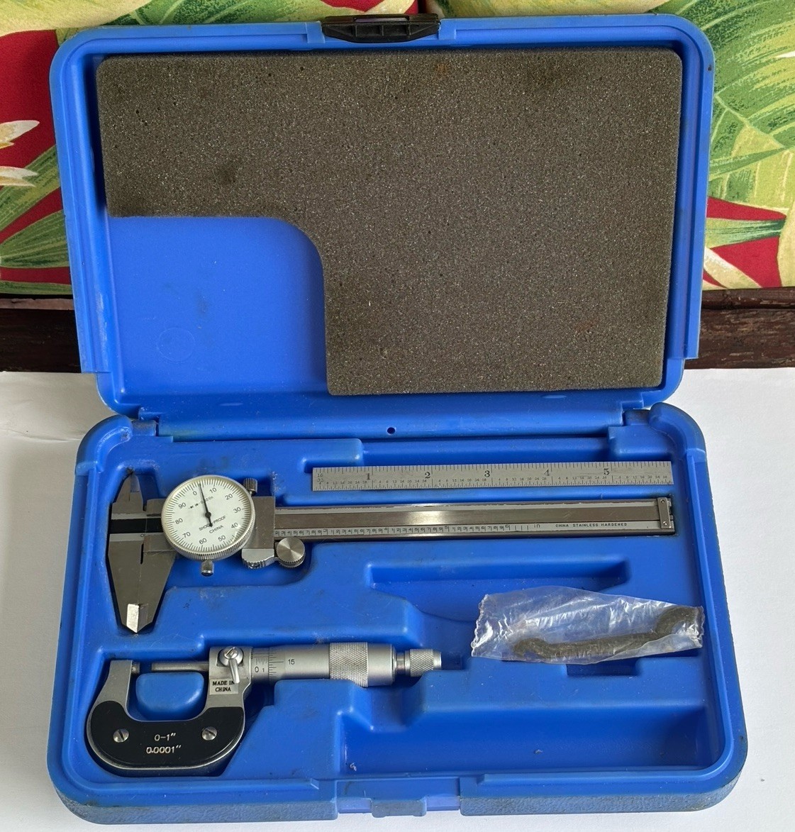 3 Pc Machinist Measurement Kit 0-1" Micrometer 6" Dial Caliper 6" 4R Rule Case