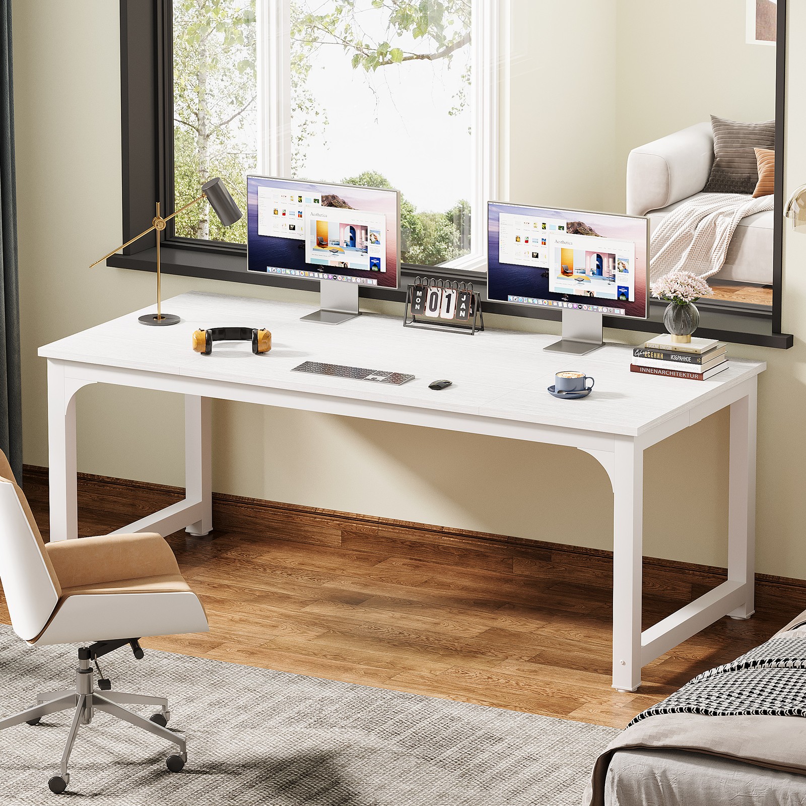 Tribesigns 70.8'' Executive Desk, Large Office Computer Desk with Thicken Frame