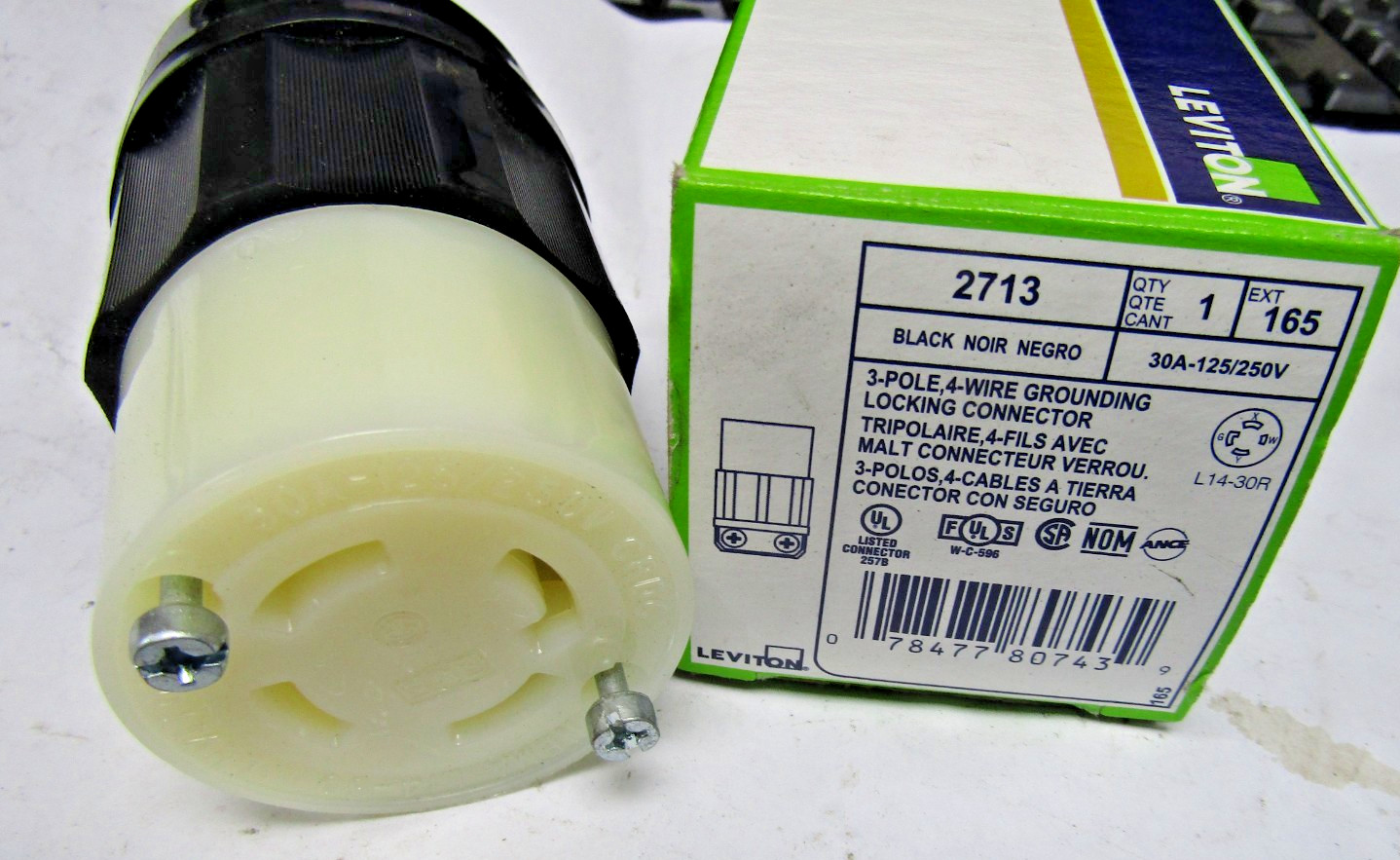 ✌️NEW LEVITON 2713 30 AMP 125/250V NEMA L14-30R 3 POLE 4 WIRE LOCKING CONNECTOR